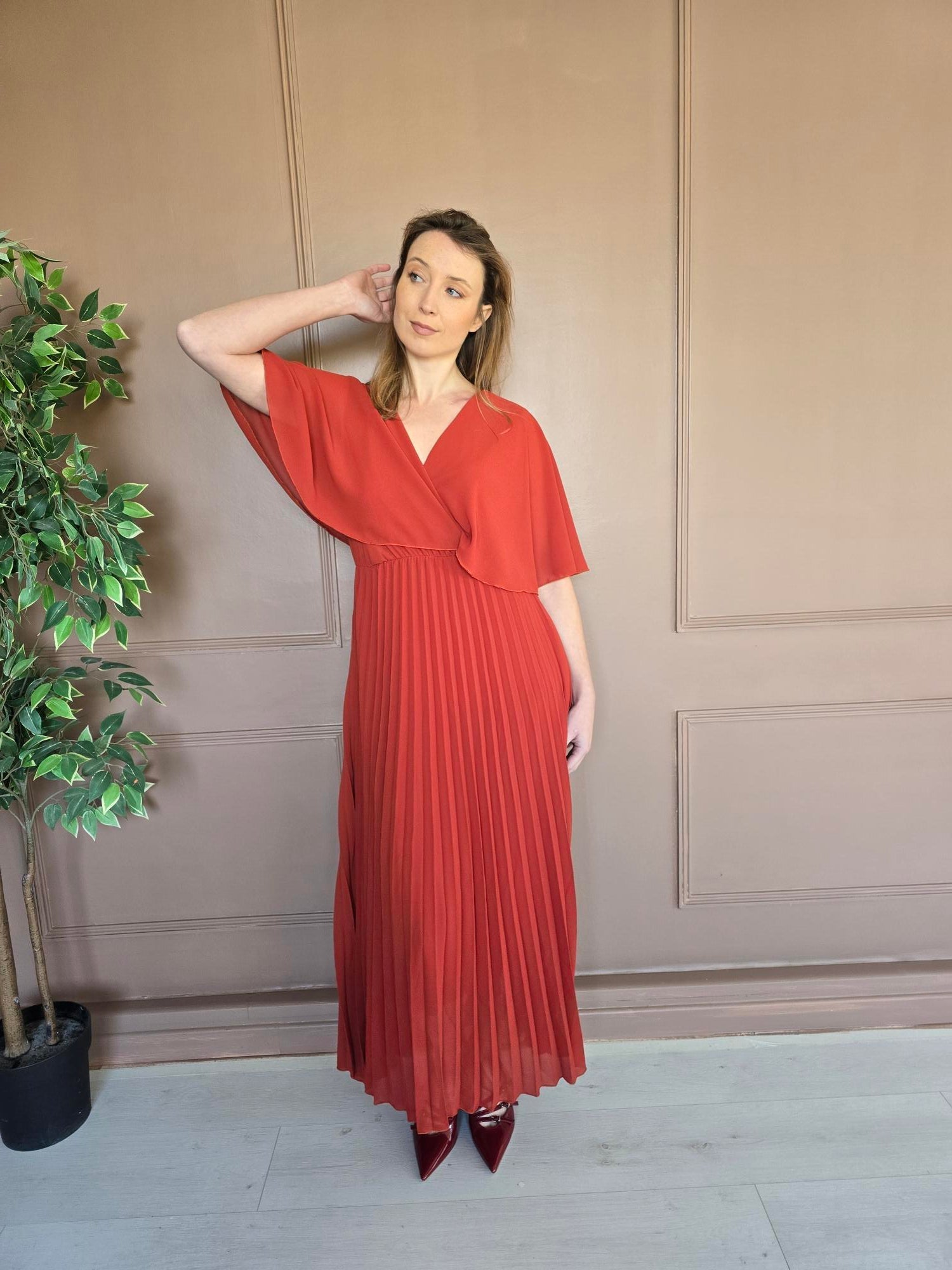 Robe longue plissée terracotta femme – La Chica