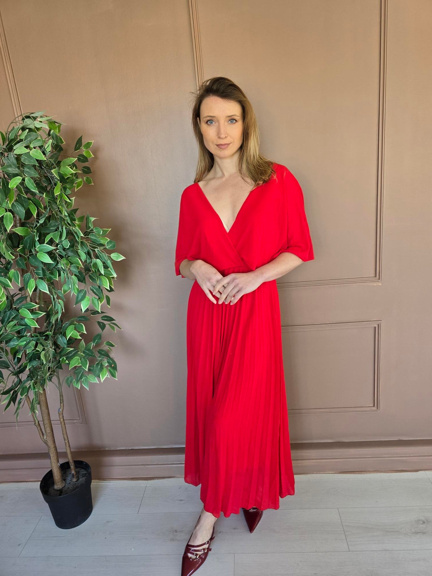 Robe longue plissée rouge femme – La Chica
