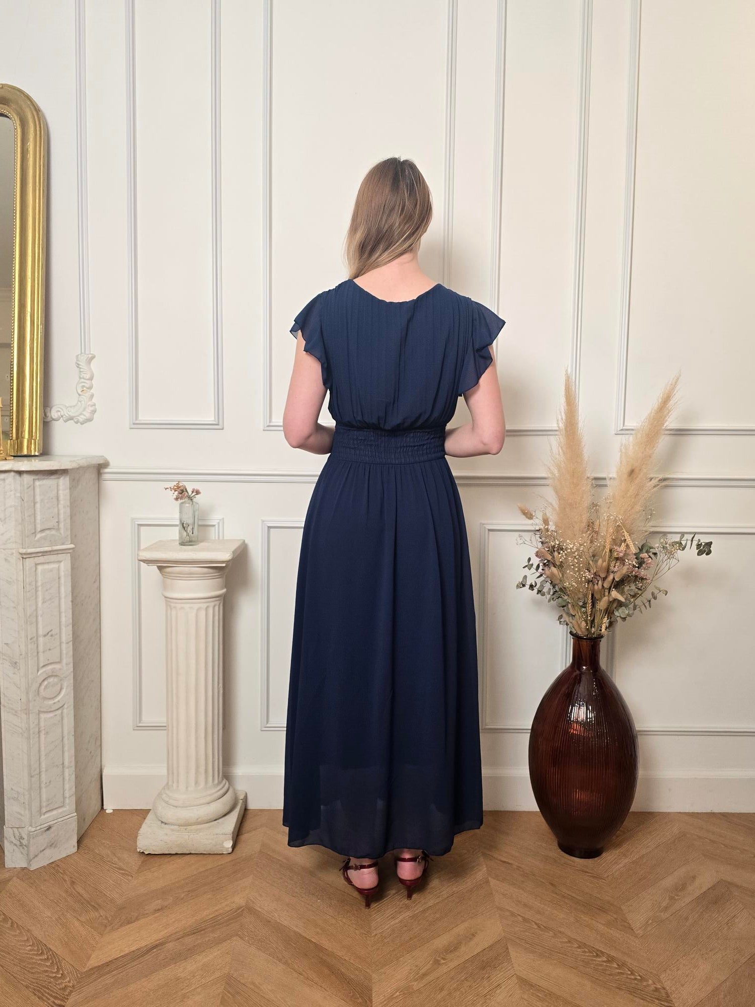 Robe longue bleu marine détail – La Chica