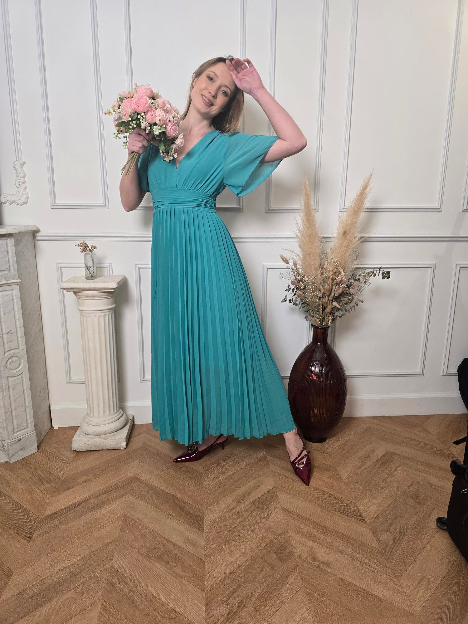 Robe longue turquoise détail – La Chica