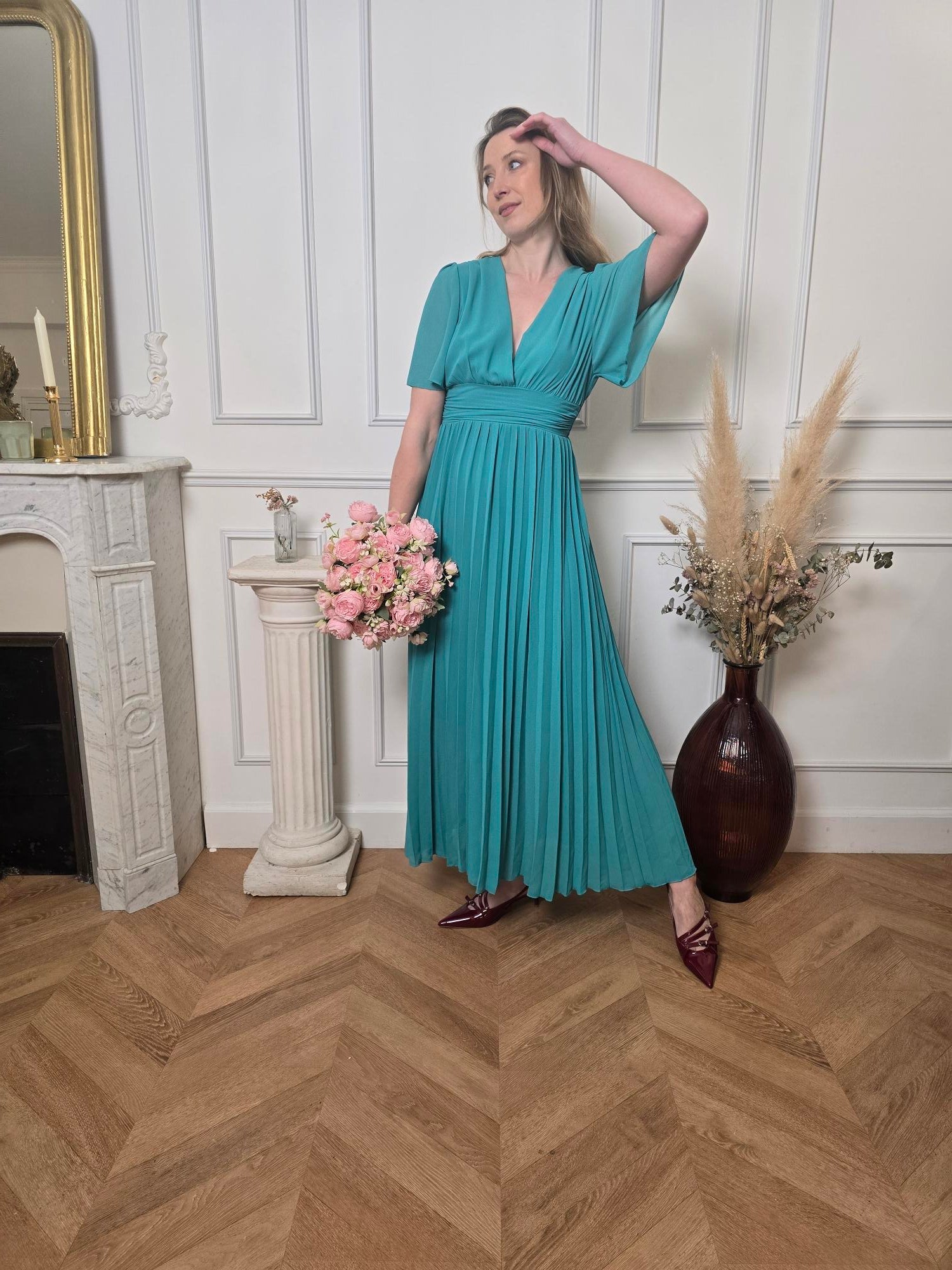 Robe longue turquoise détail – La Chica