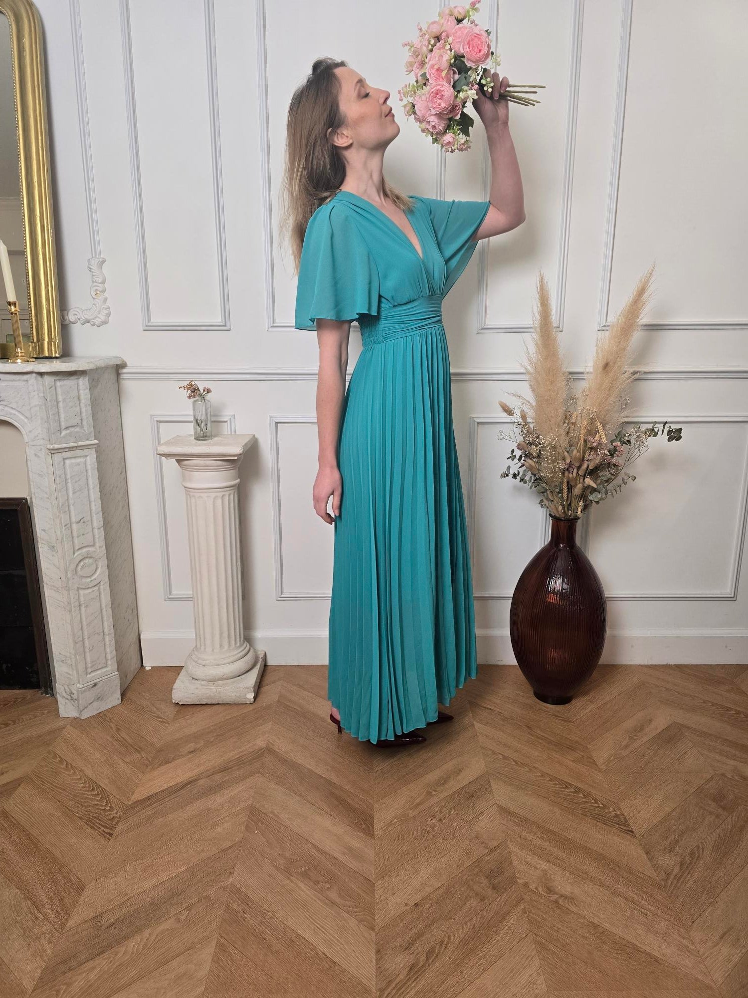 Robe longue turquoise détail – La Chica