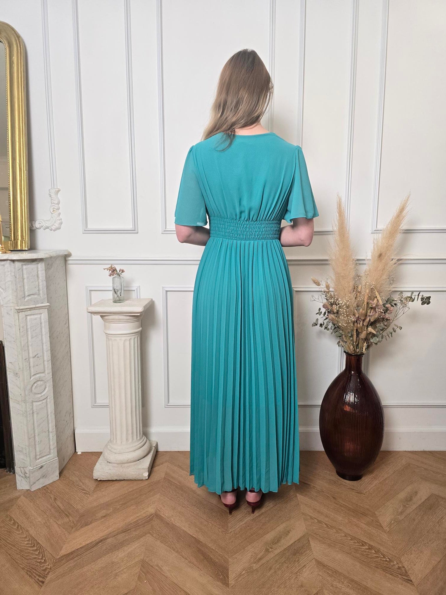 Robe longue turquoise détail – La Chica