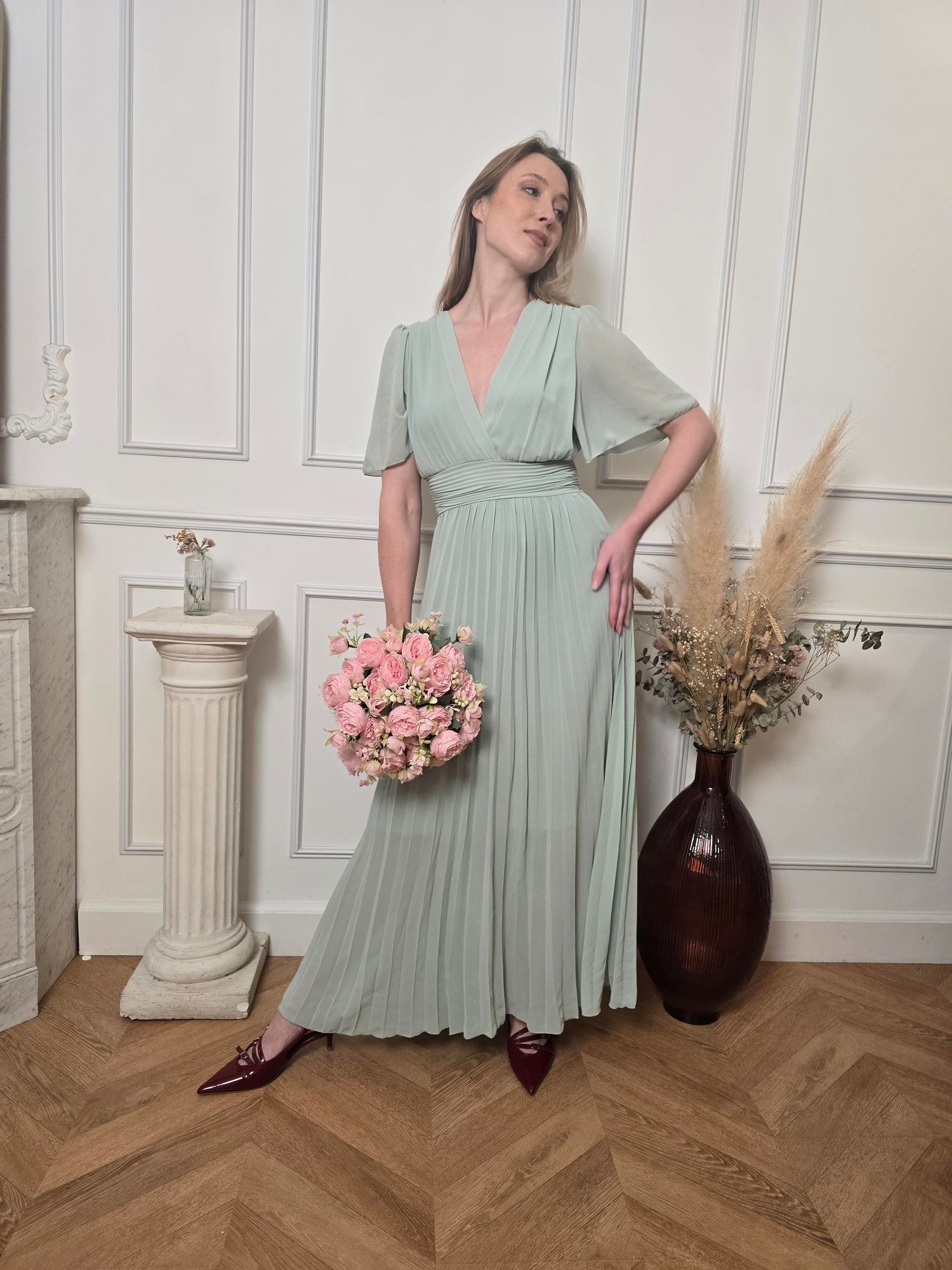 Robe longue vert menthe détail – La Chica