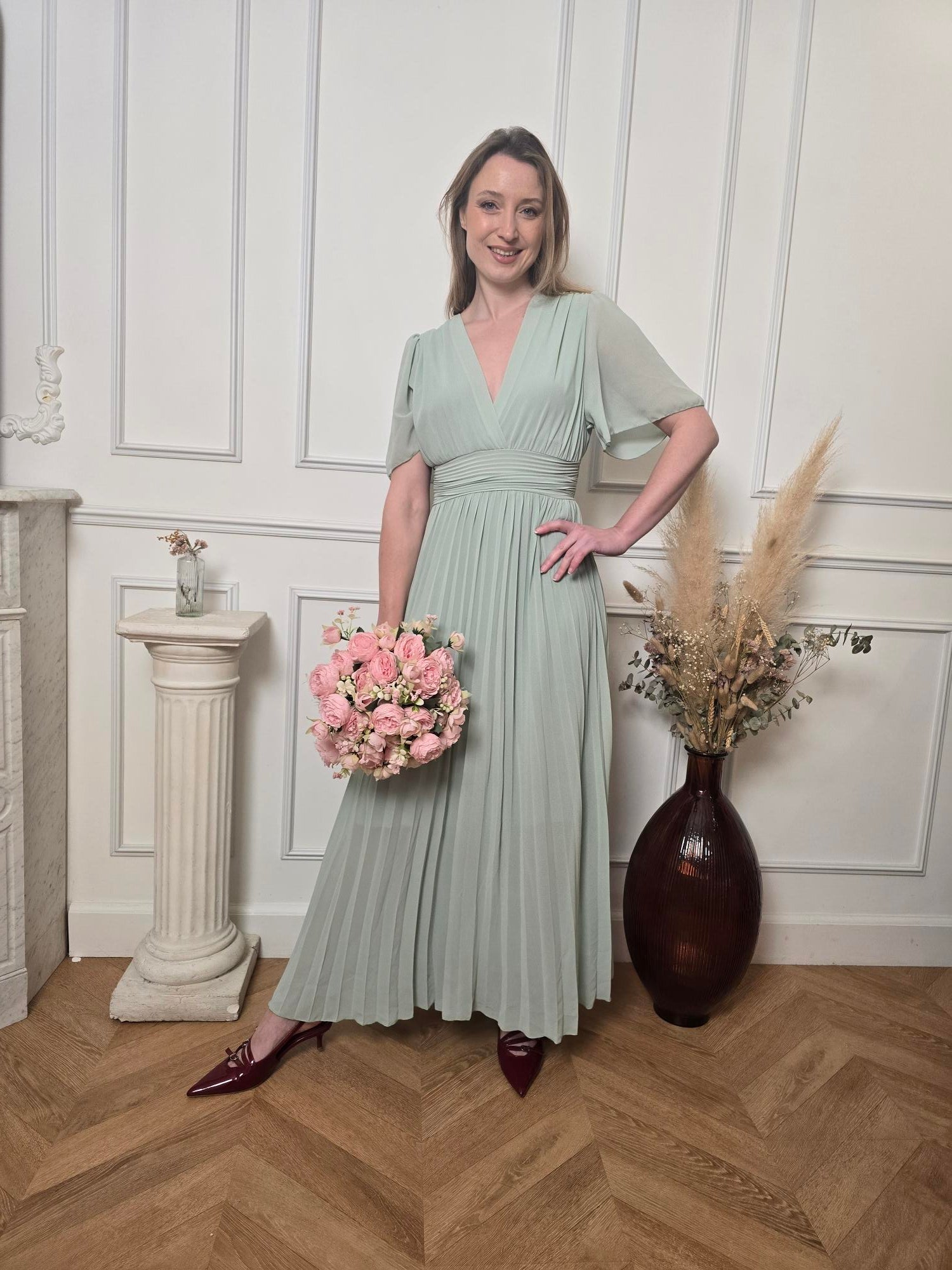 Robe longue vert menthe vue de dos femme – La Chica