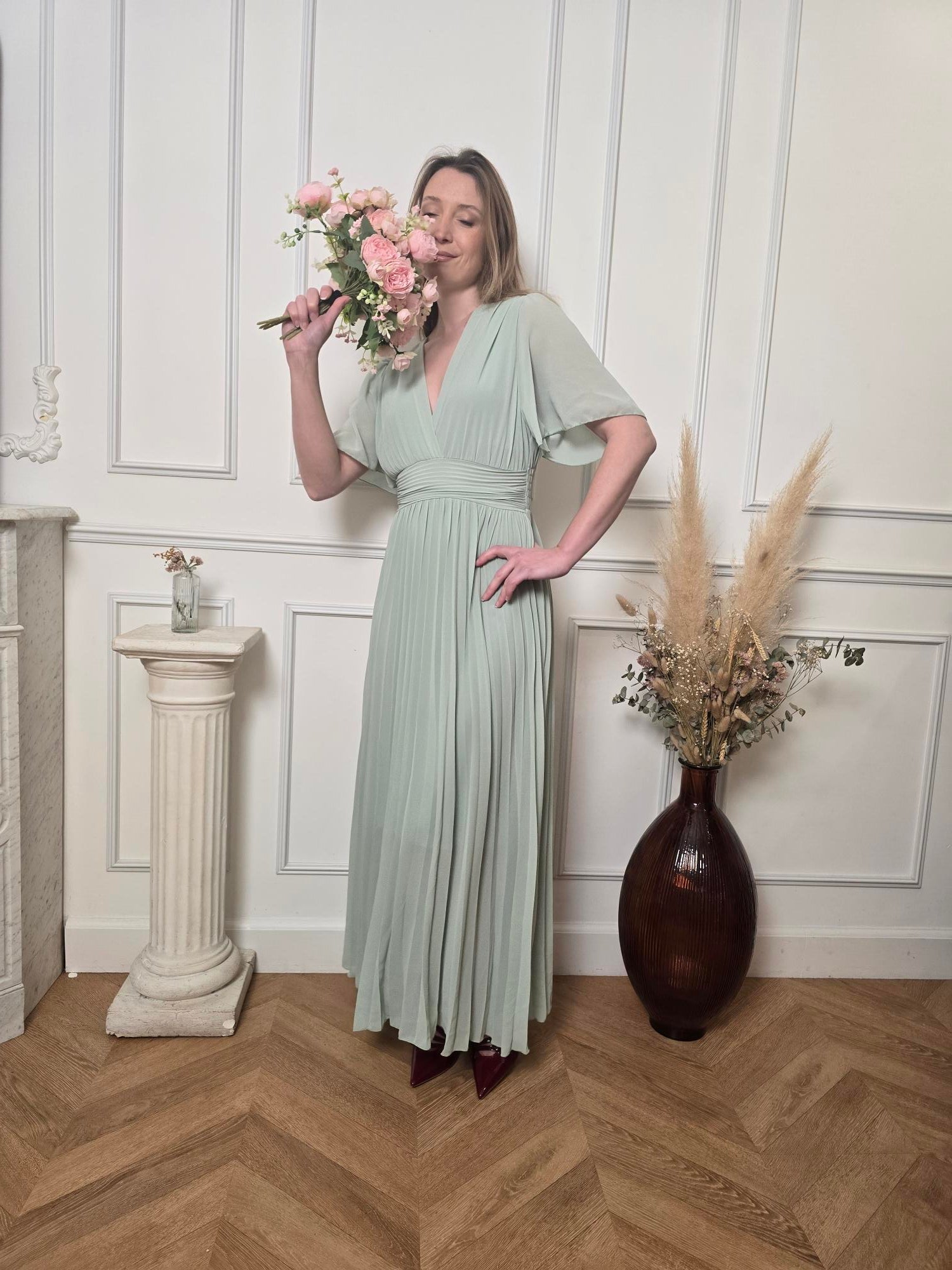 Robe longue vert menthe détail – La Chica