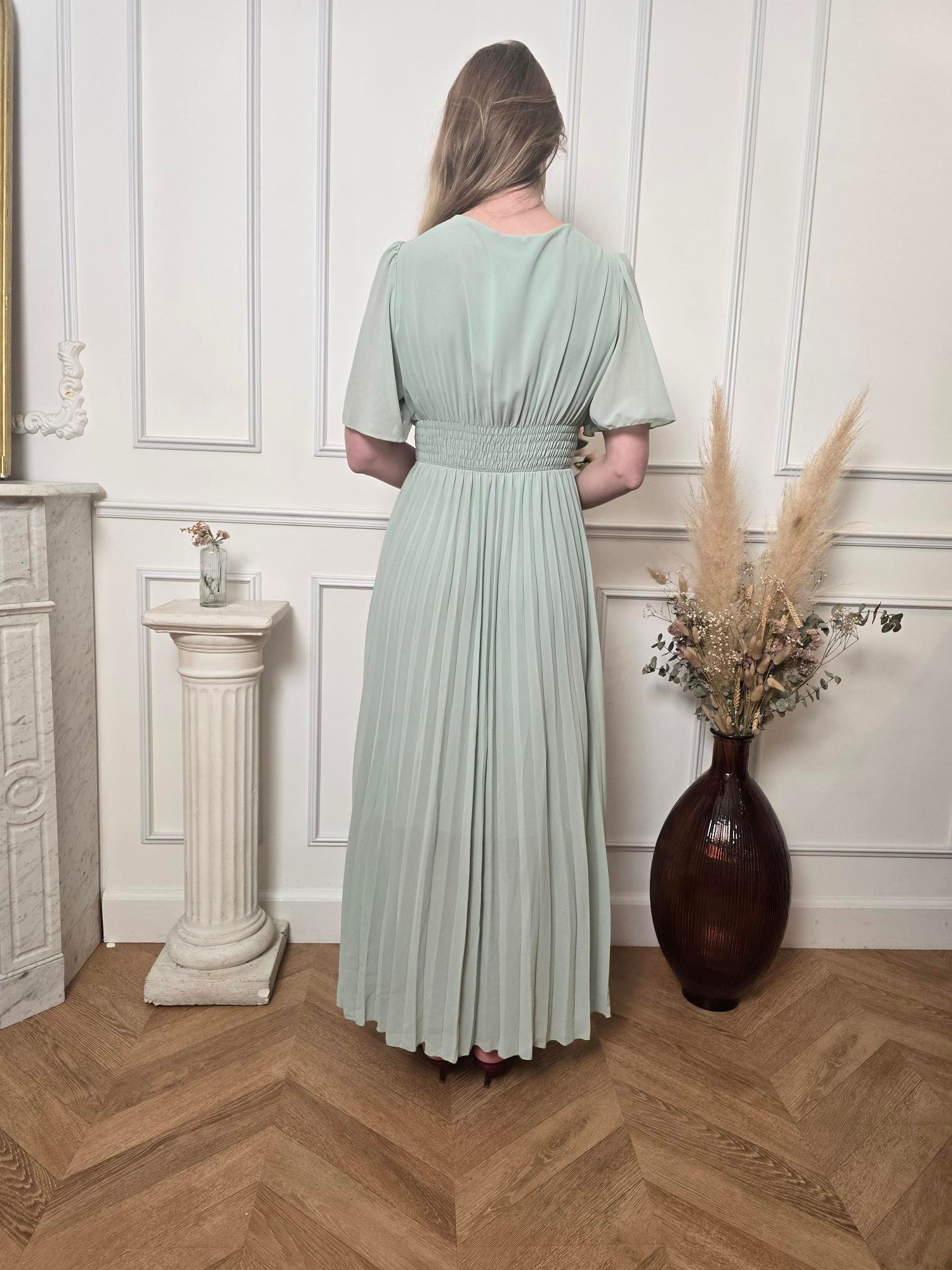 Robe longue vert menthe détail – La Chica