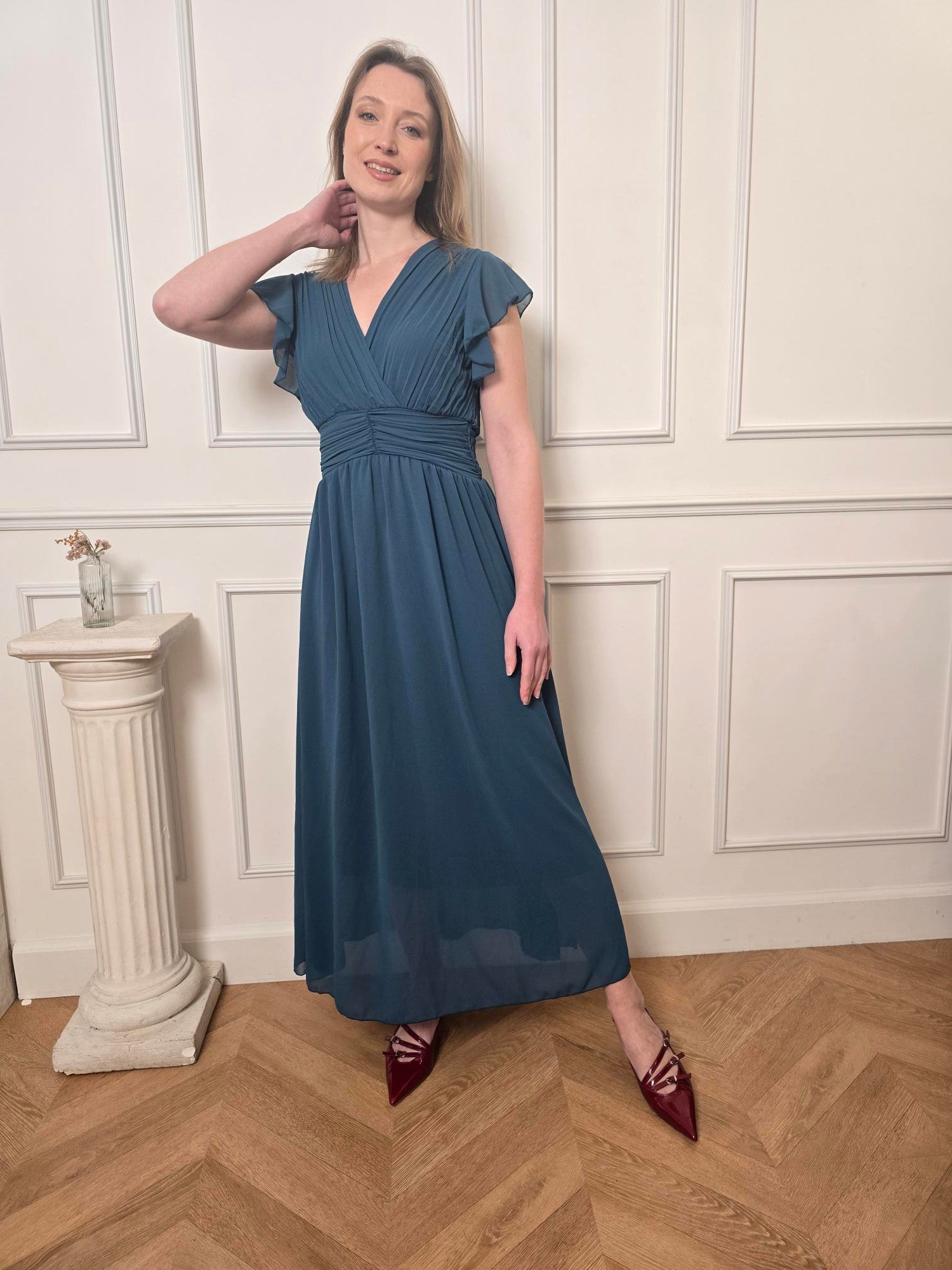 Robe longue bleu canard détail – La Chica