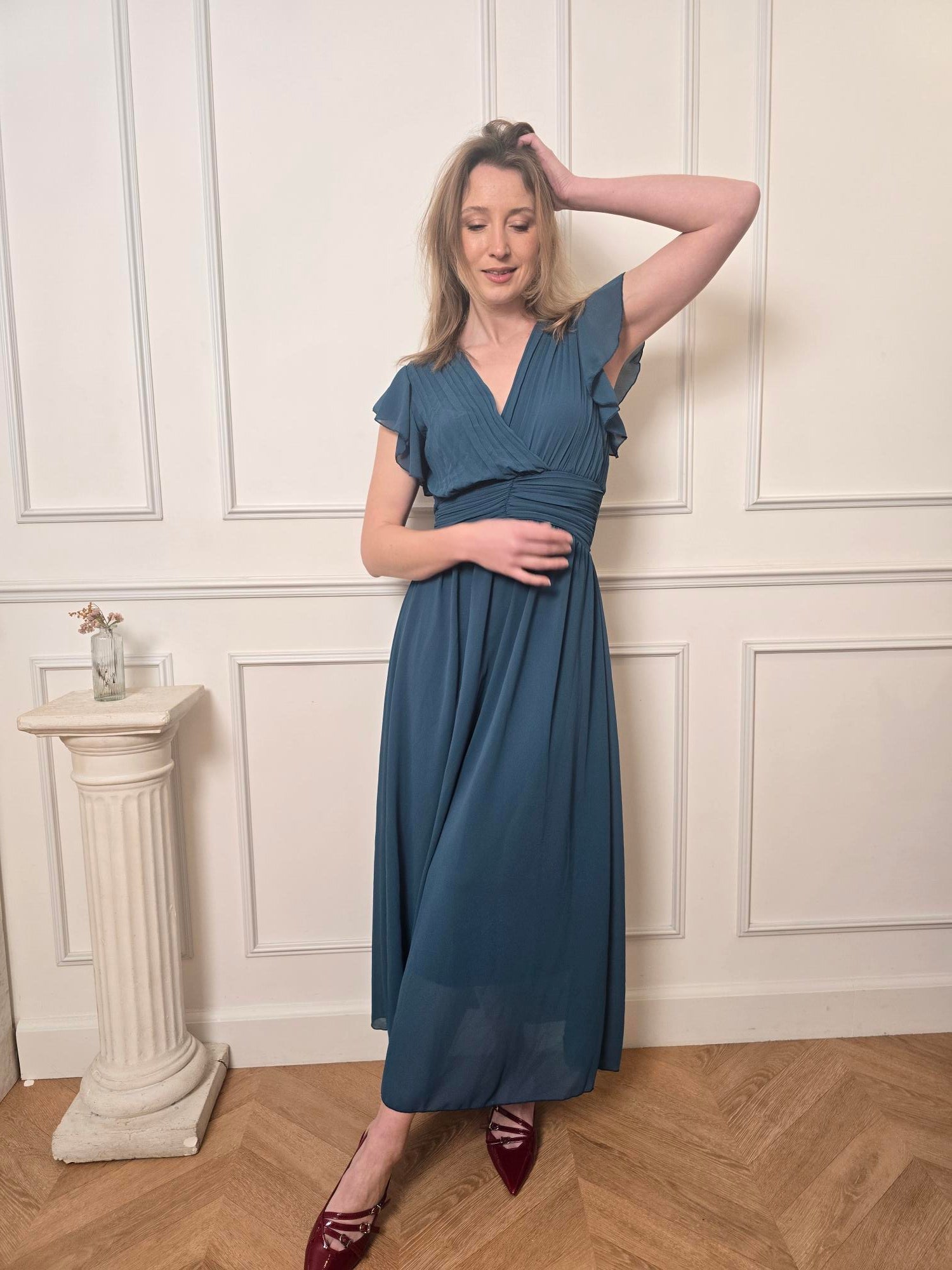 Robe longue bleu canard vue de dos femme – La Chica