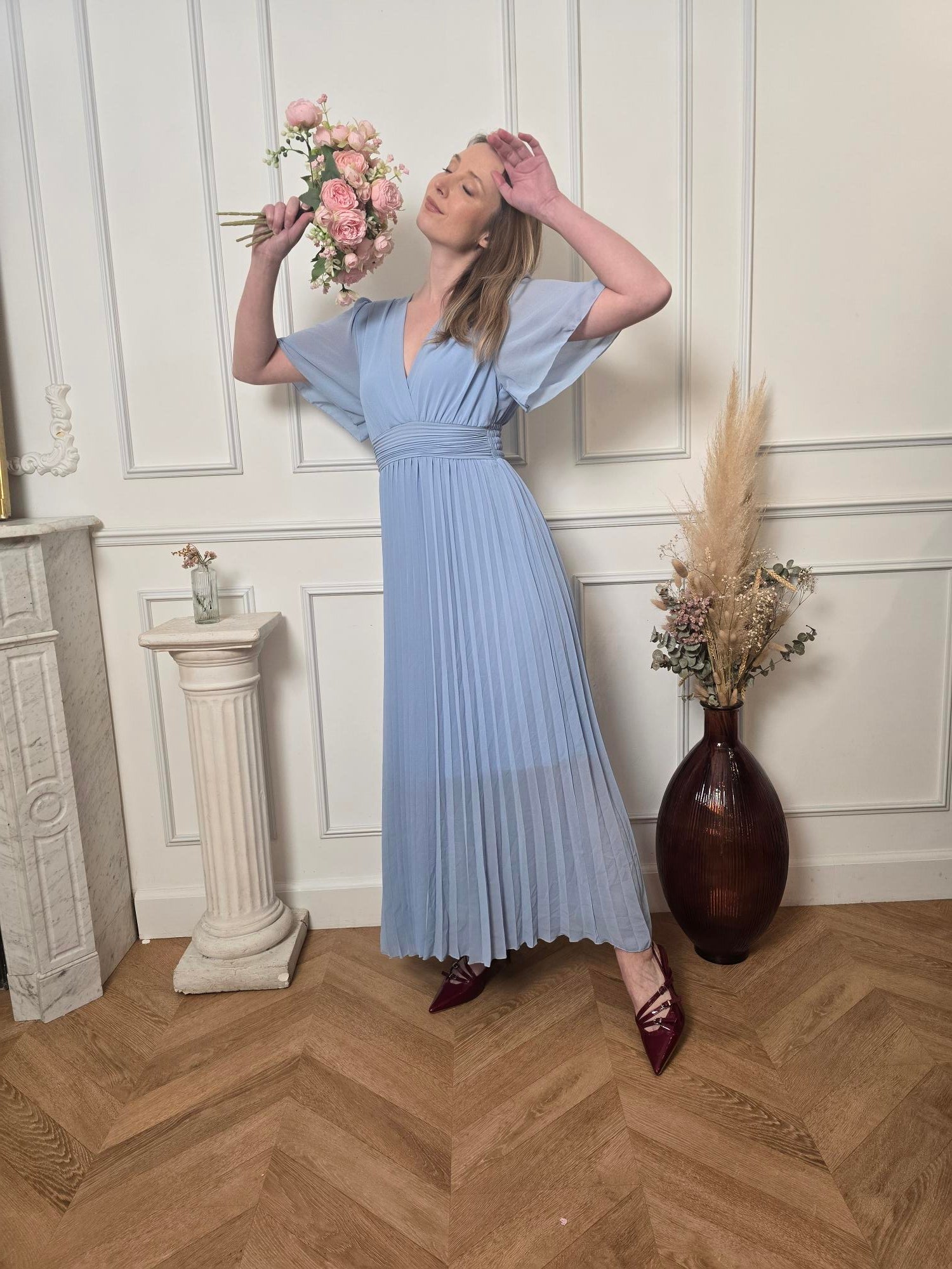 Robe longue bleu ciel détail – La Chica