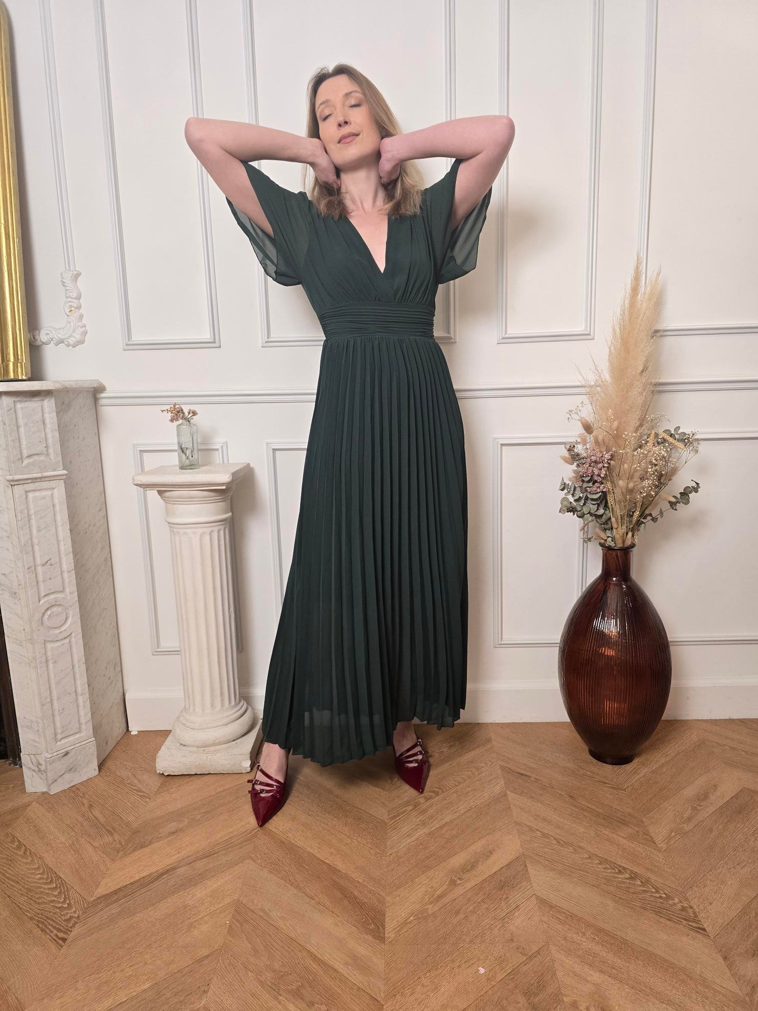 Robe longue vert forêt détail – La Chica