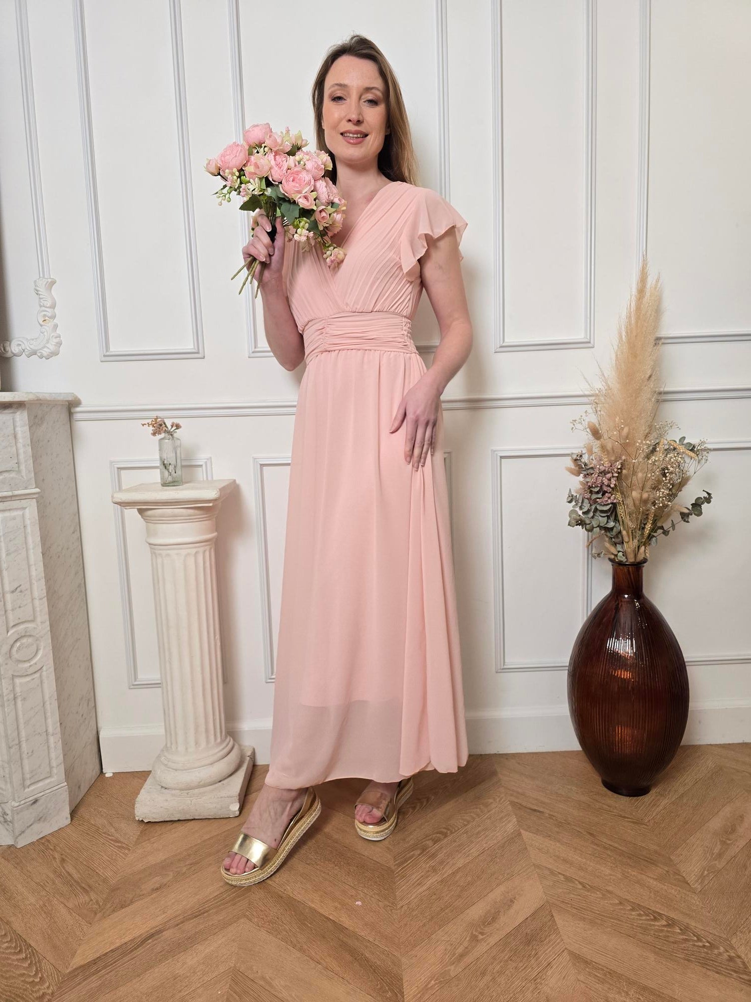 Robe longue rose poudré détail – La Chica
