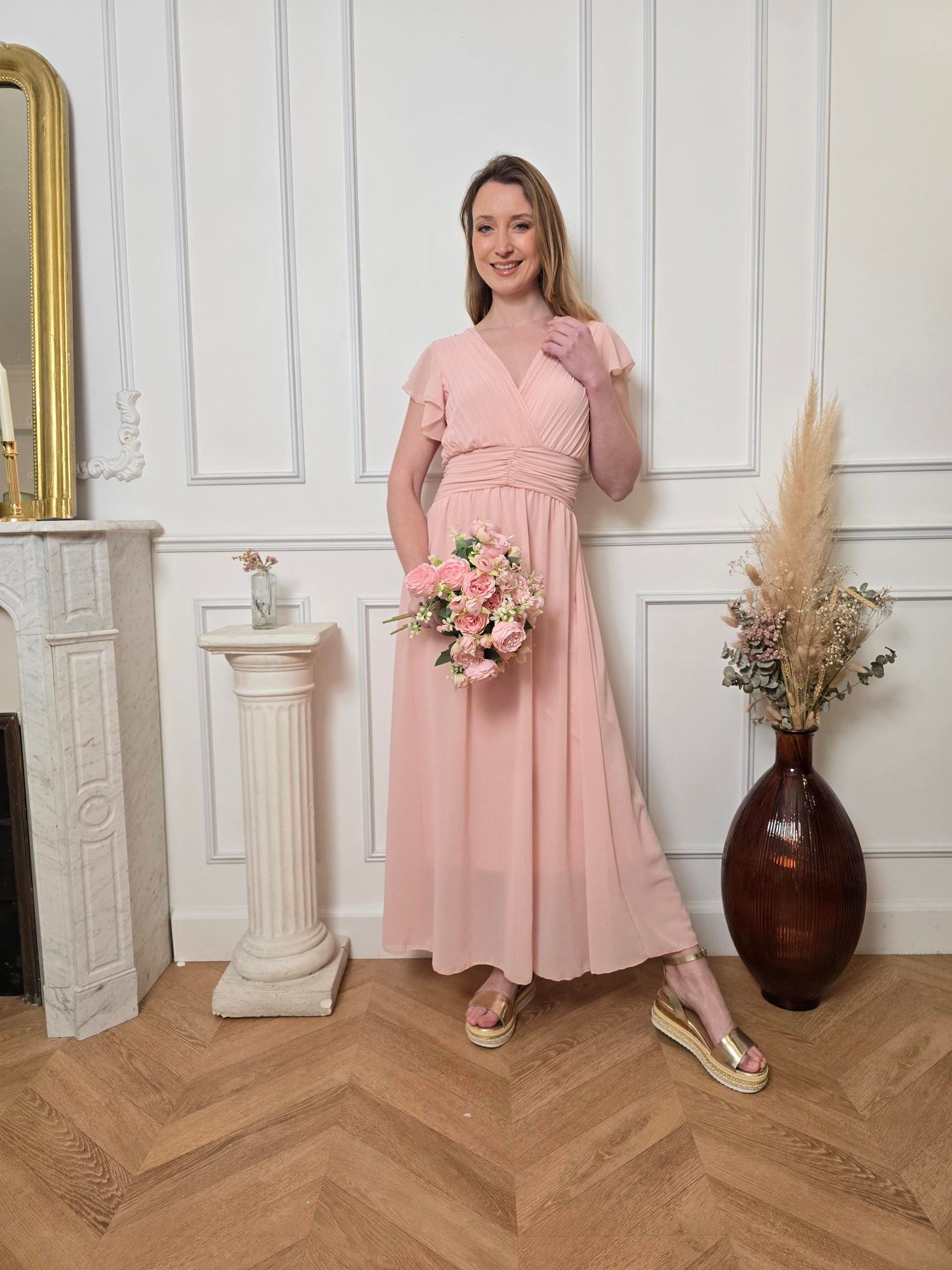 Robe longue rose poudré femme – La Chica