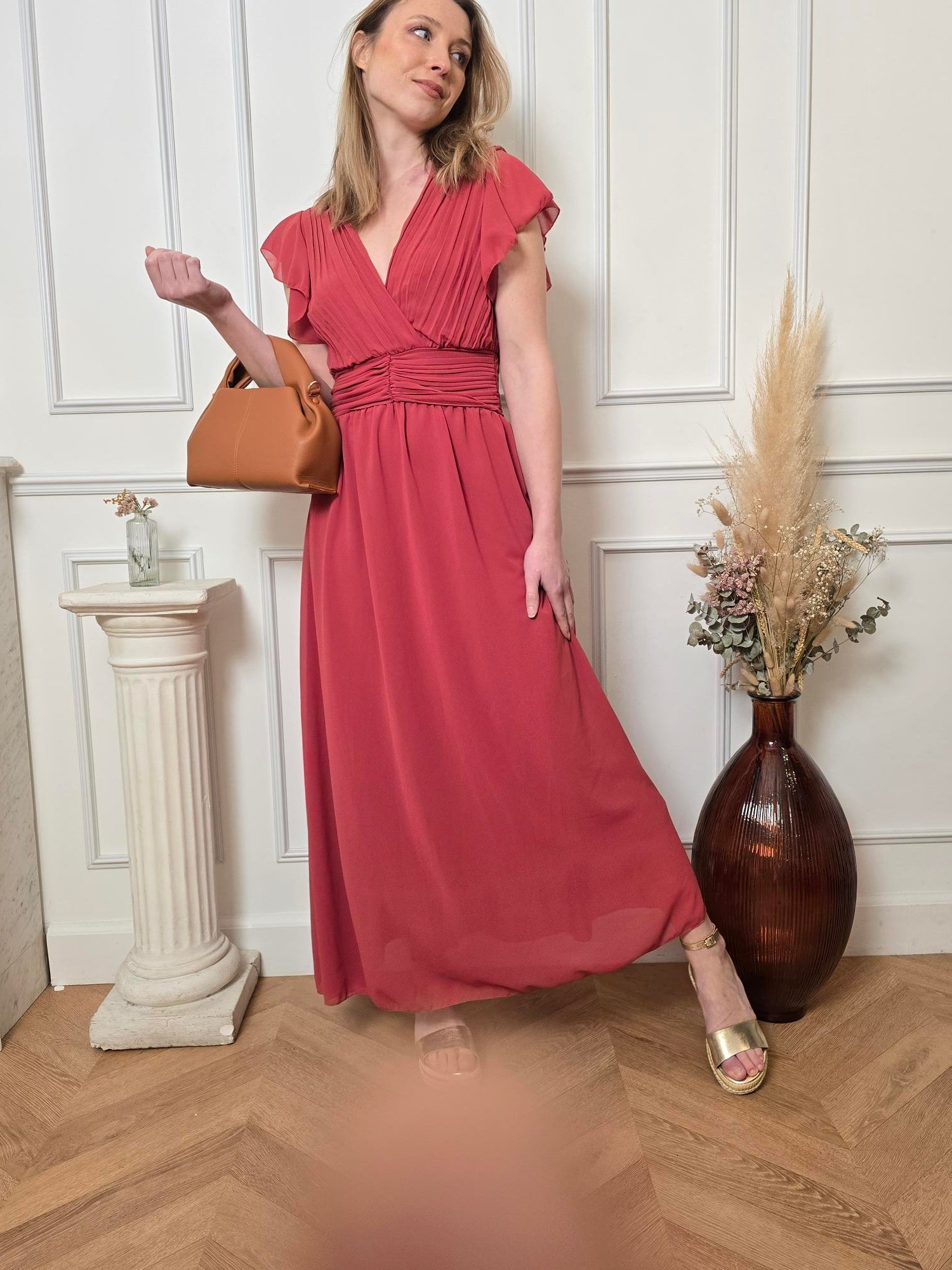 Robe longue rose terracotta détail – La Chica