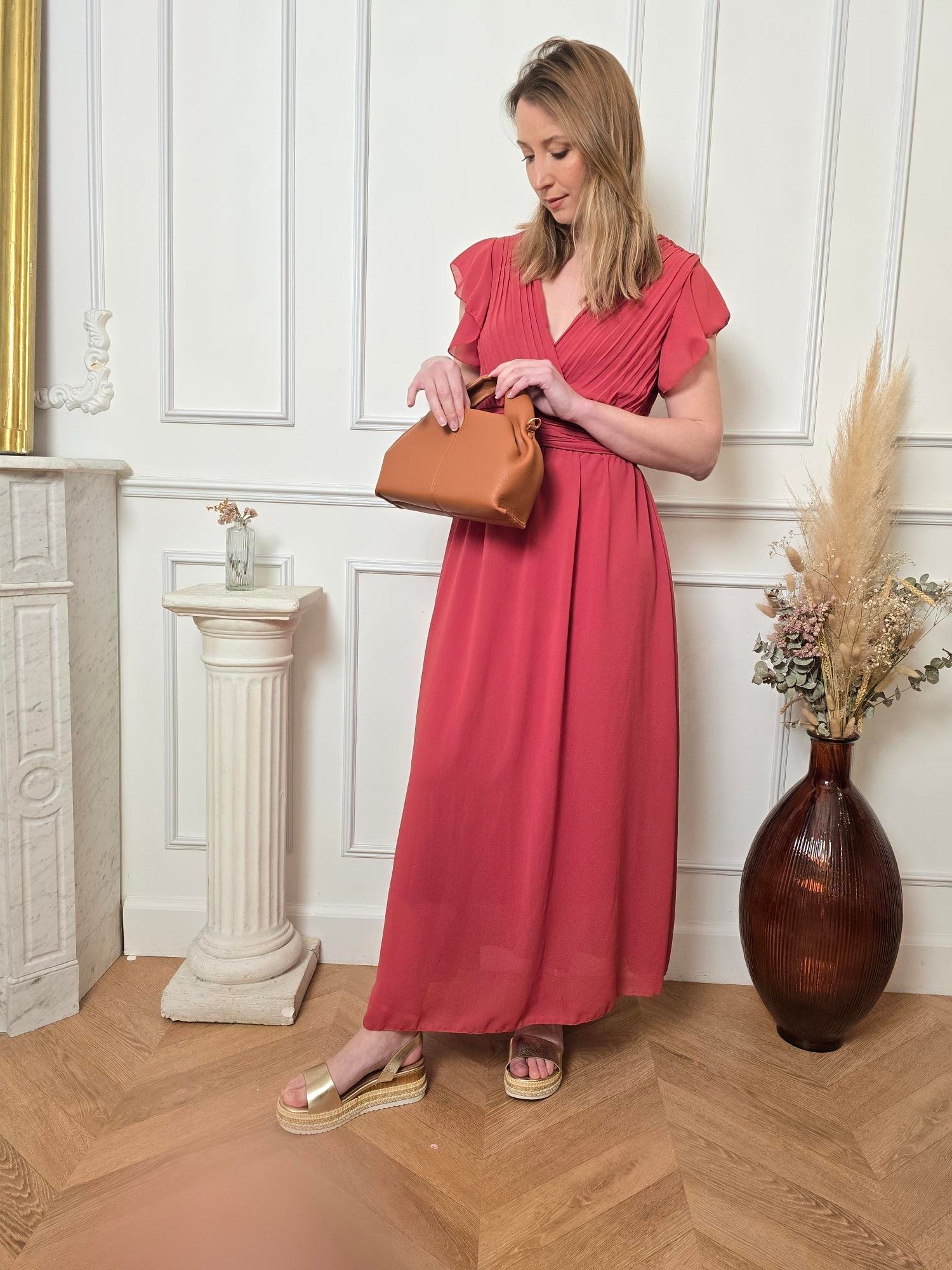 Robe longue rose terracotta détail – La Chica