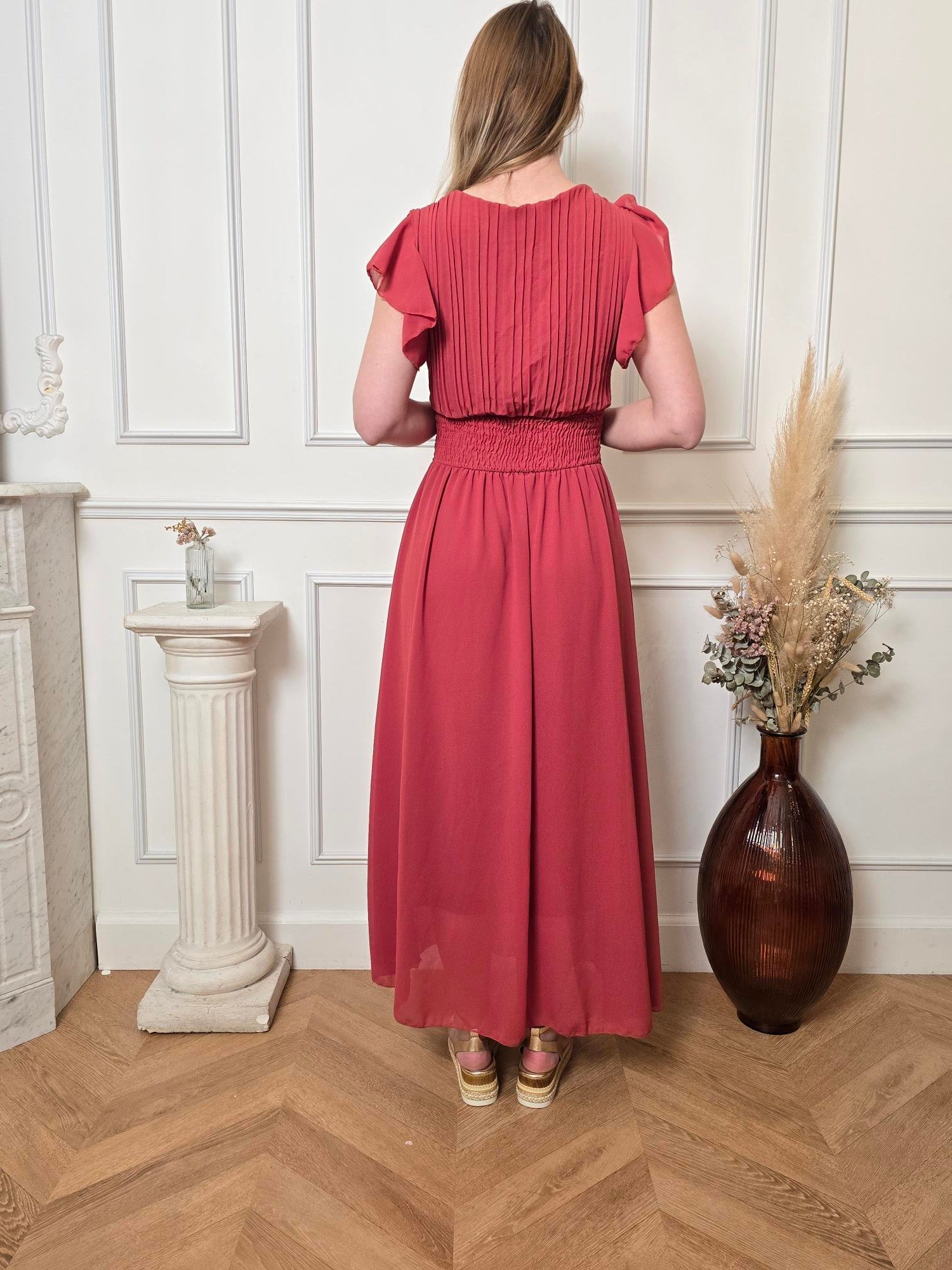 Robe longue rose terracotta détail – La Chica