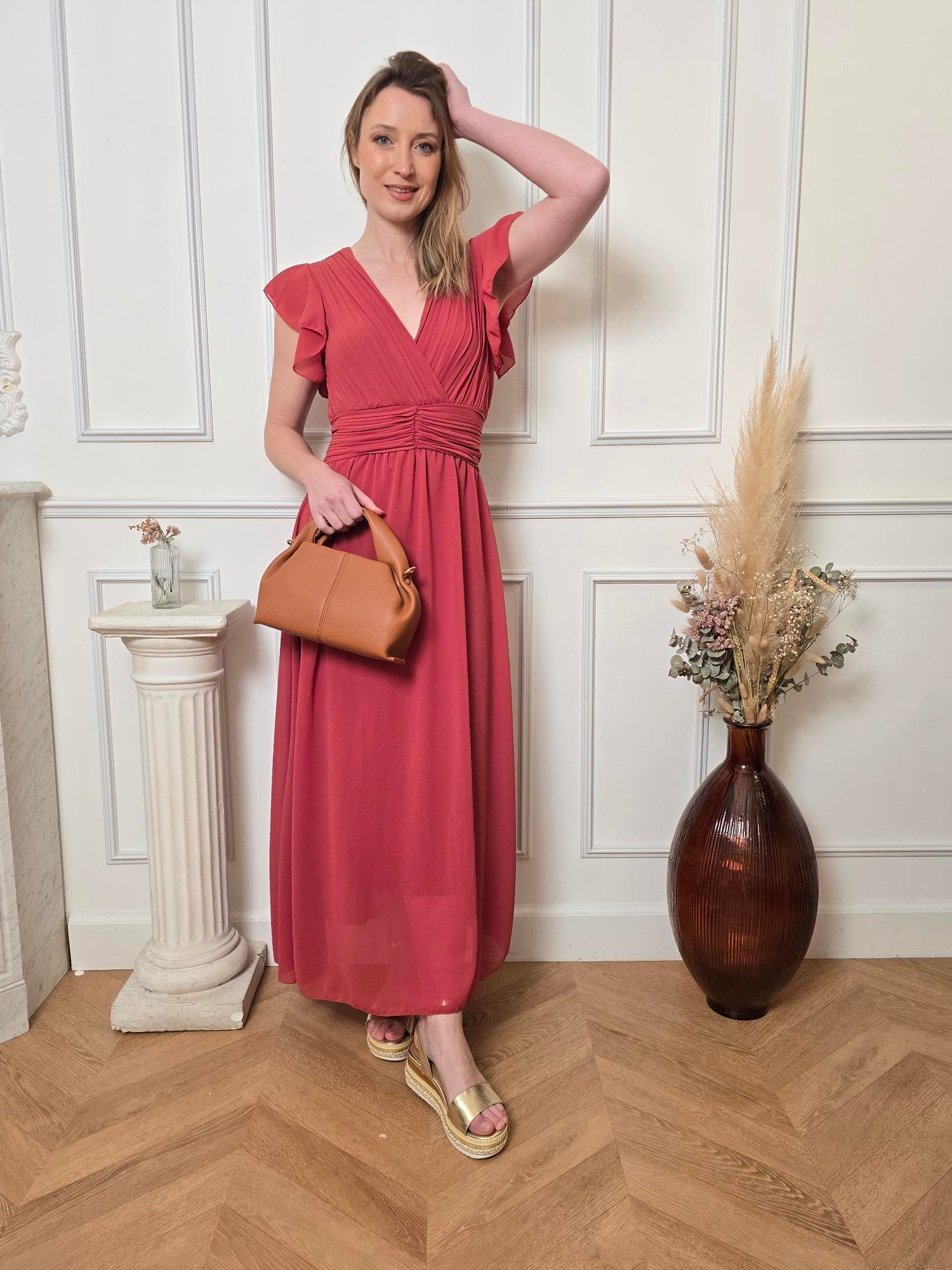 Robe longue rose terracotta détail – La Chica