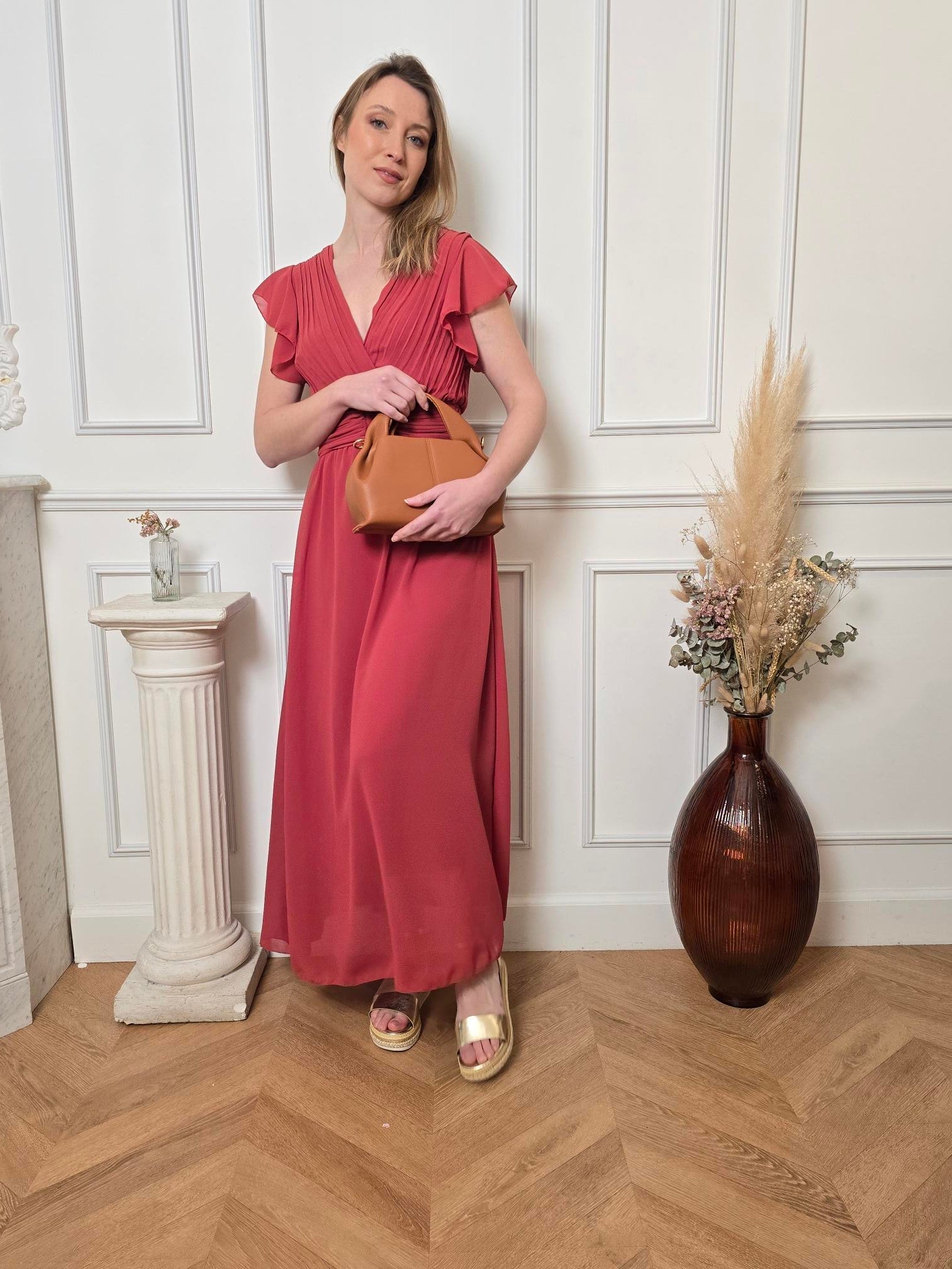 Robe longue rose terracotta détail – La Chica