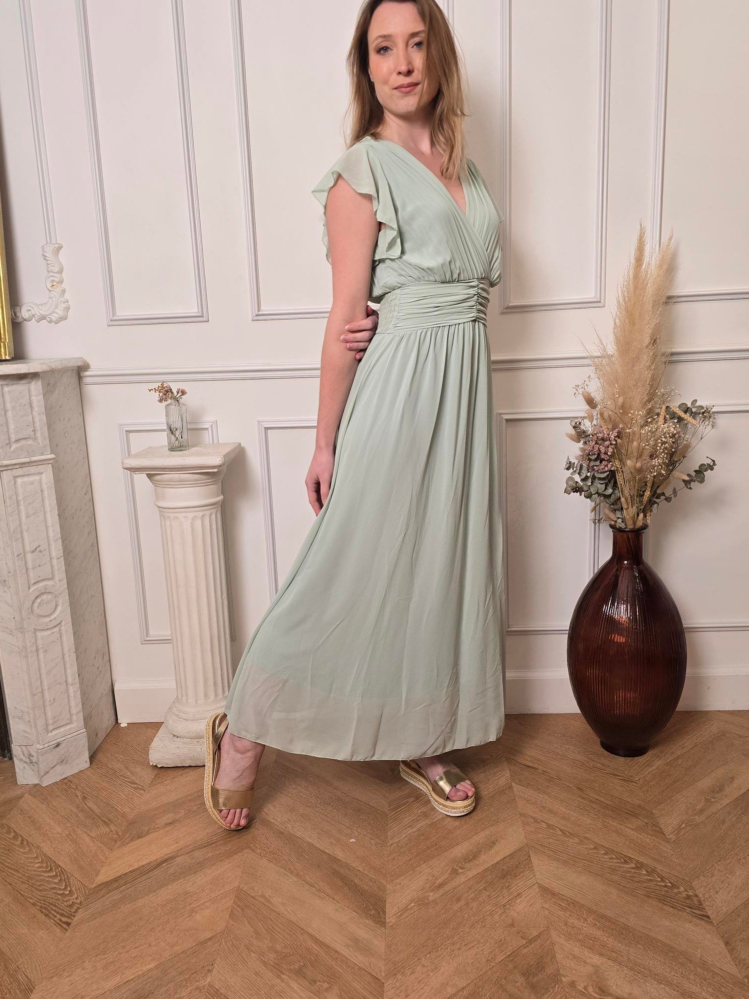 Robe longue vert sauge femme – La Chica