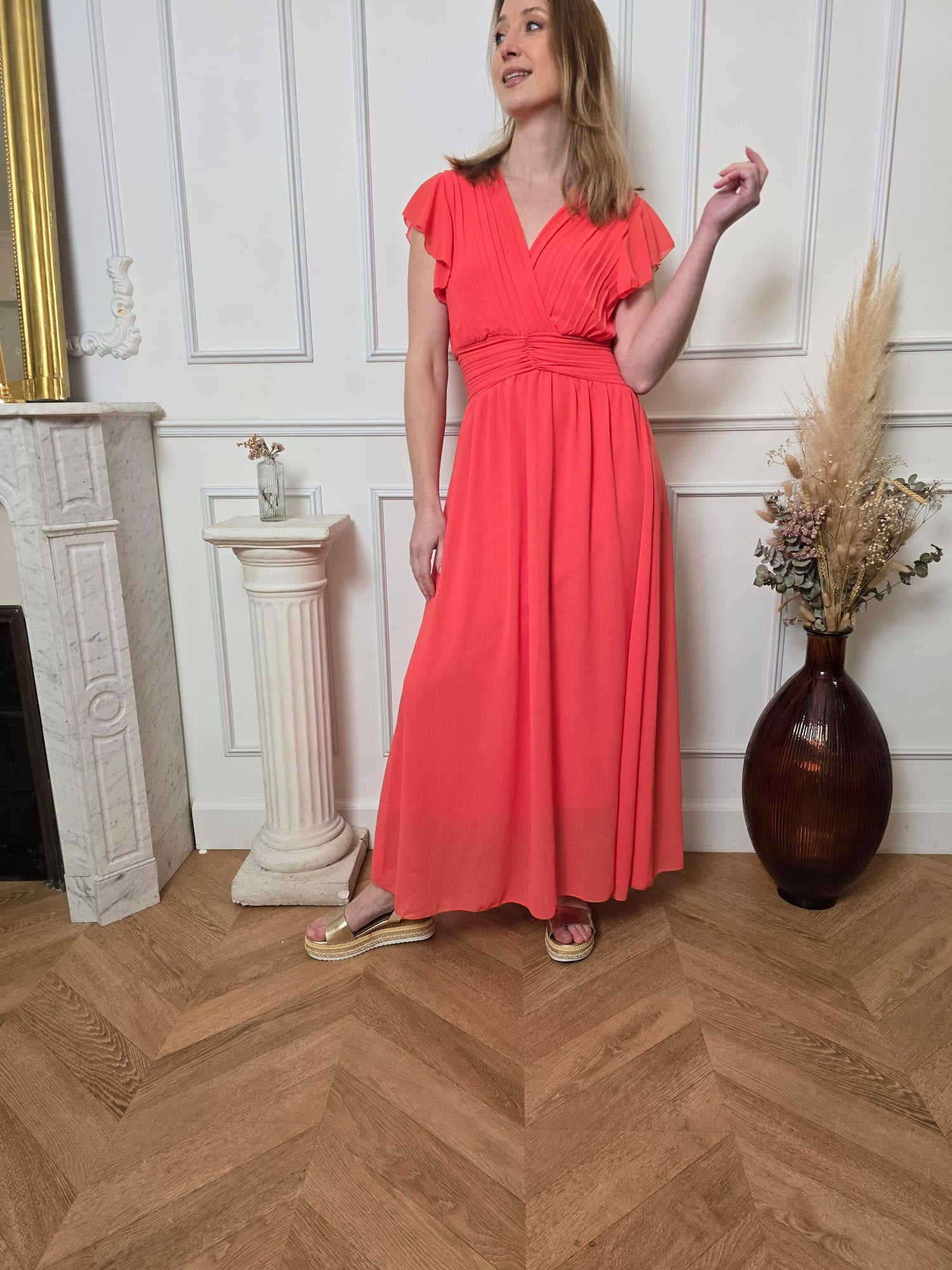 Robe longue corail vue de dos femme – La Chica