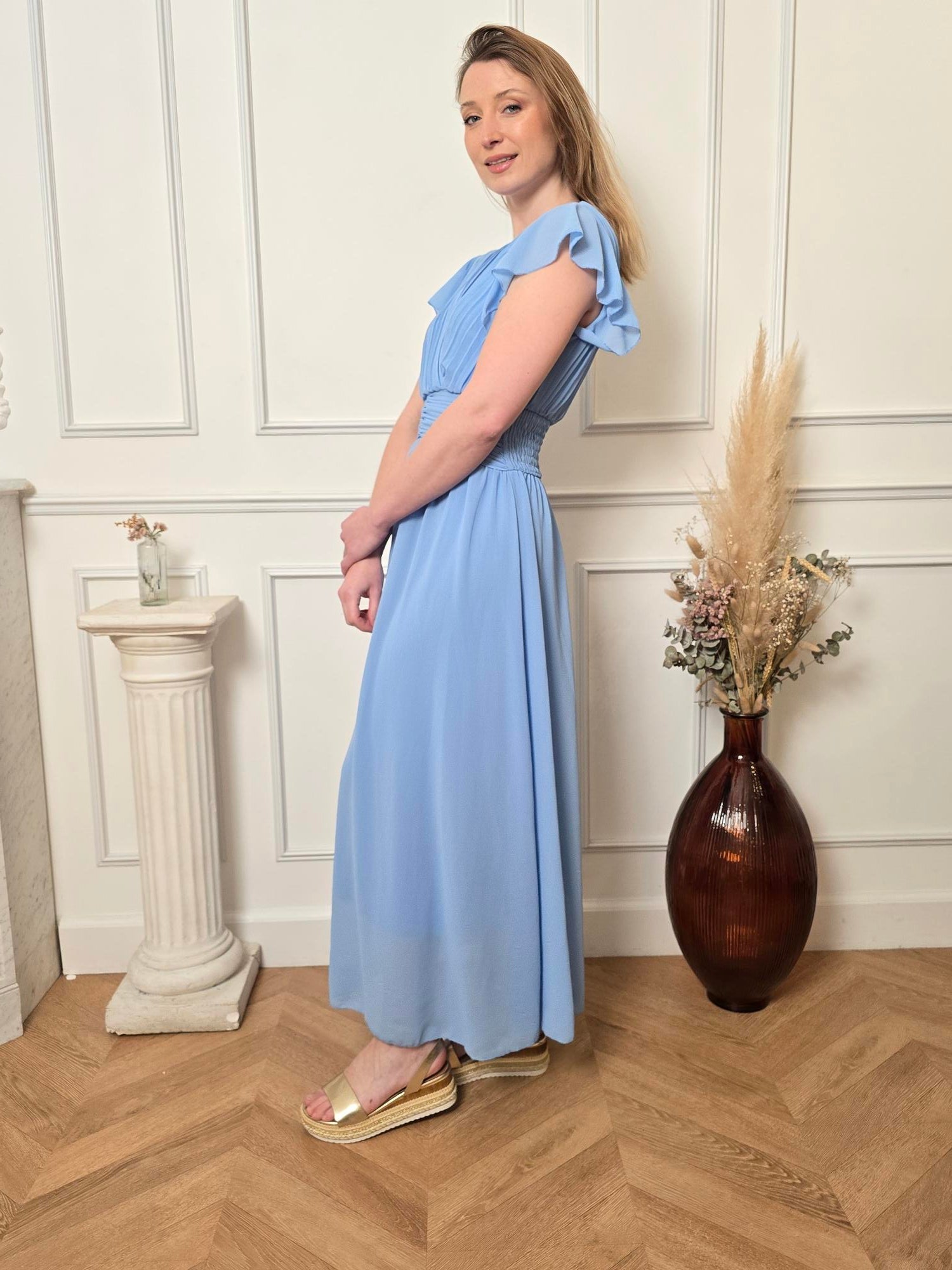 Robe longue bleu ciel vue de dos femme – La Chica