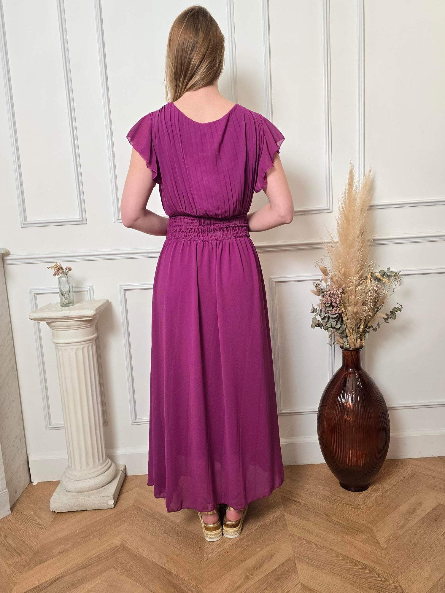 ROBE LONGUE PRUNE -COL V CROISE La Chica
