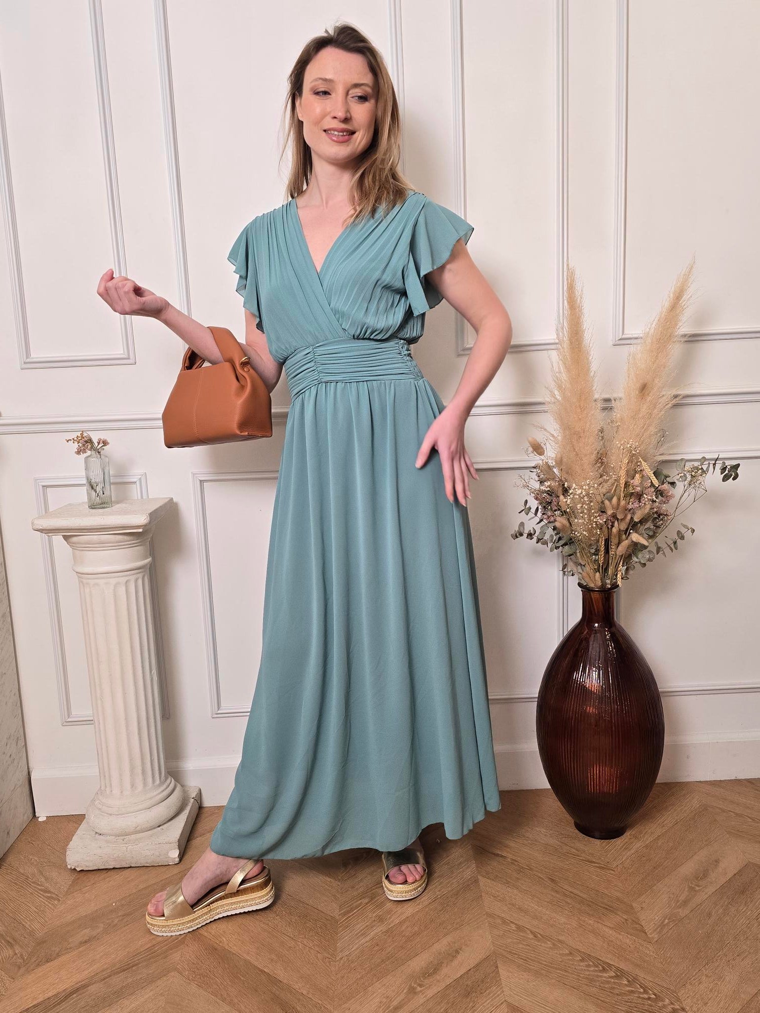 Robe longue bleu céladon femme – La Chica