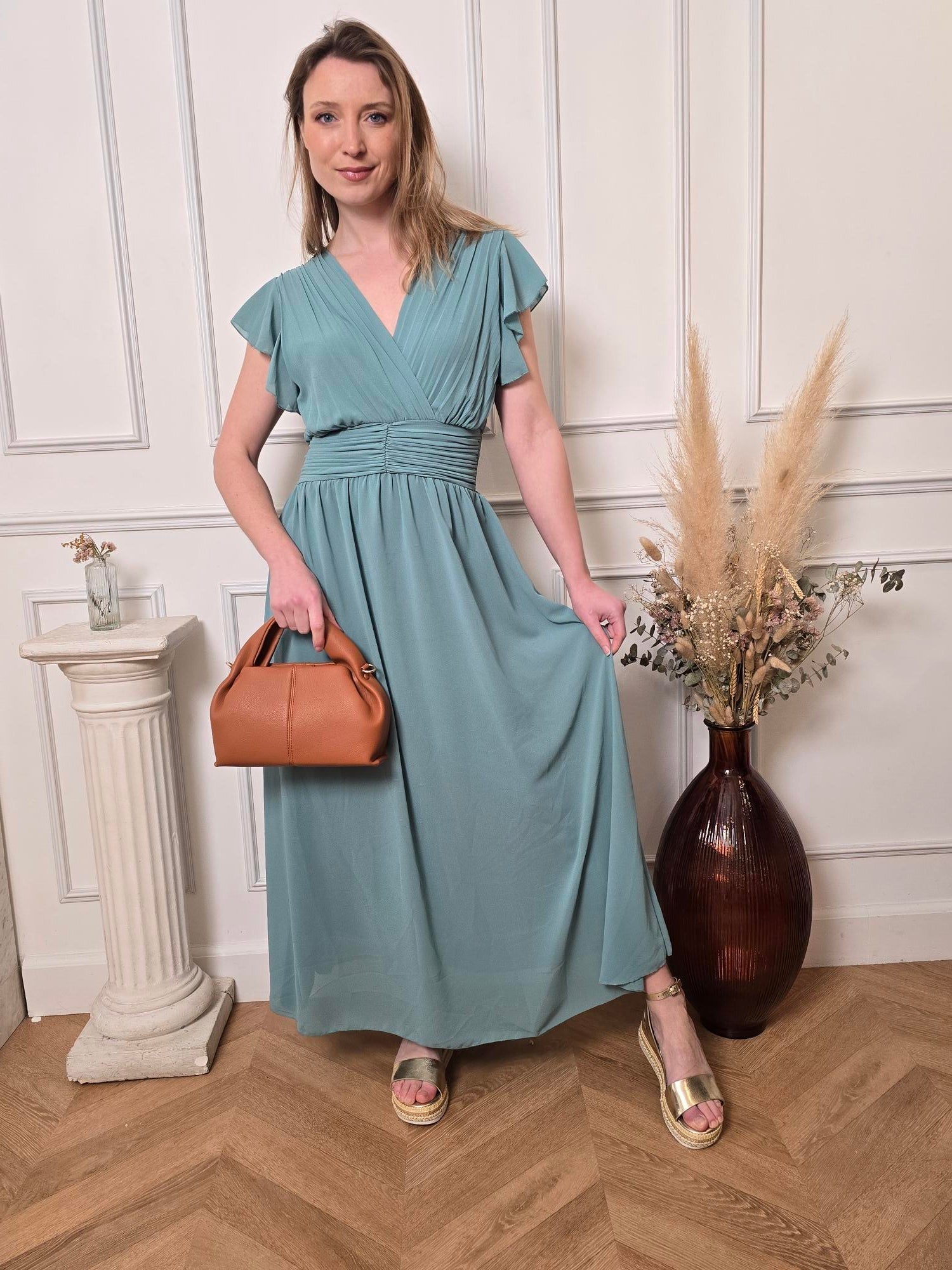 Robe longue bleu céladon détail – La Chica