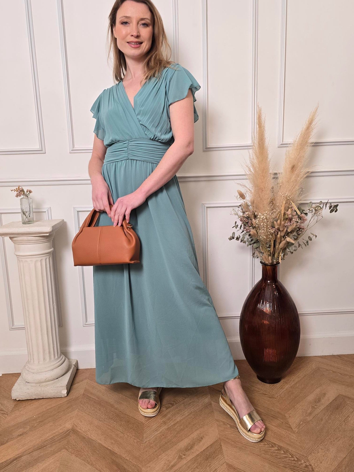 Robe longue bleu céladon détail – La Chica