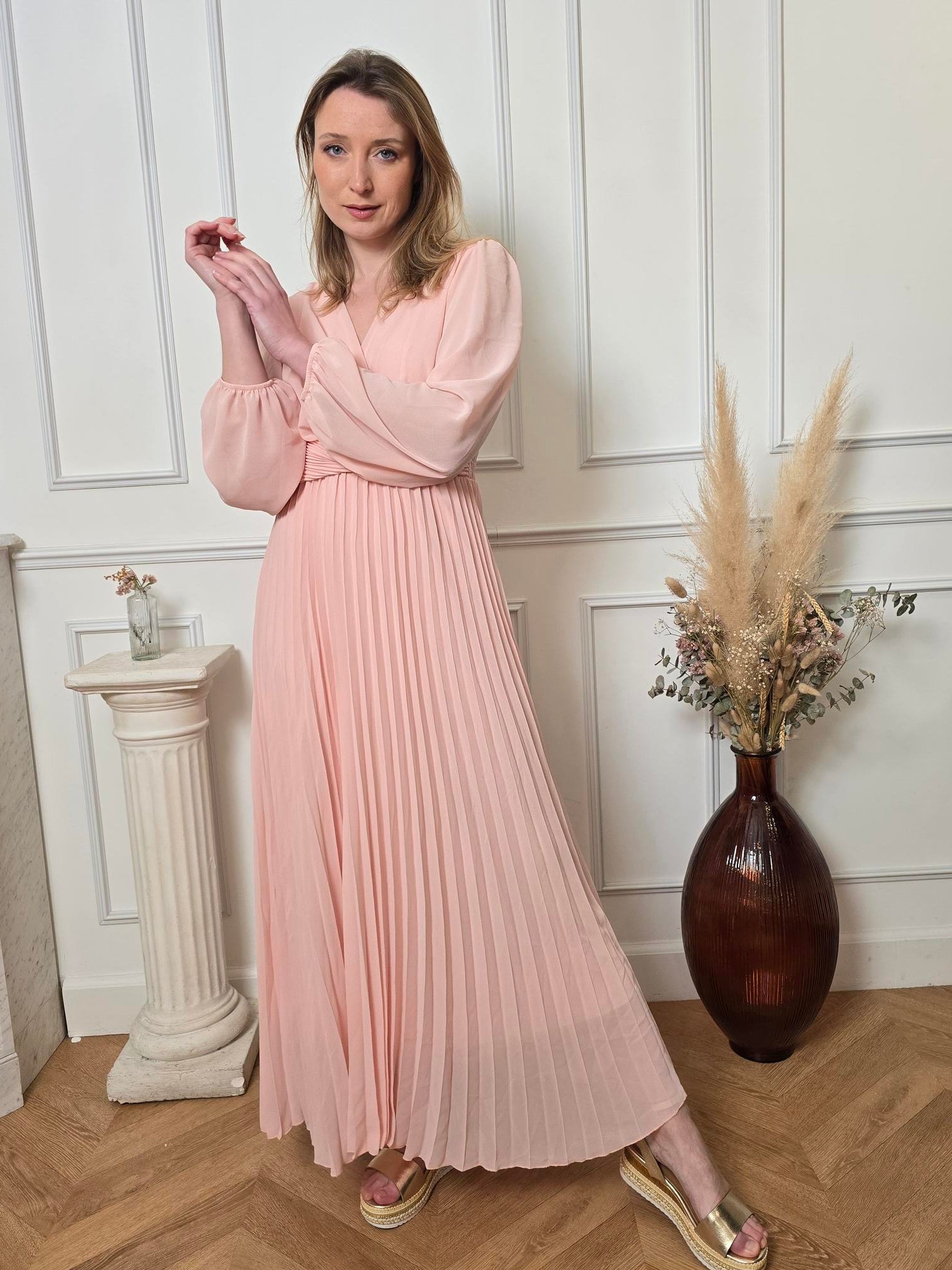 Robe longue rose poudré femme – La Chica