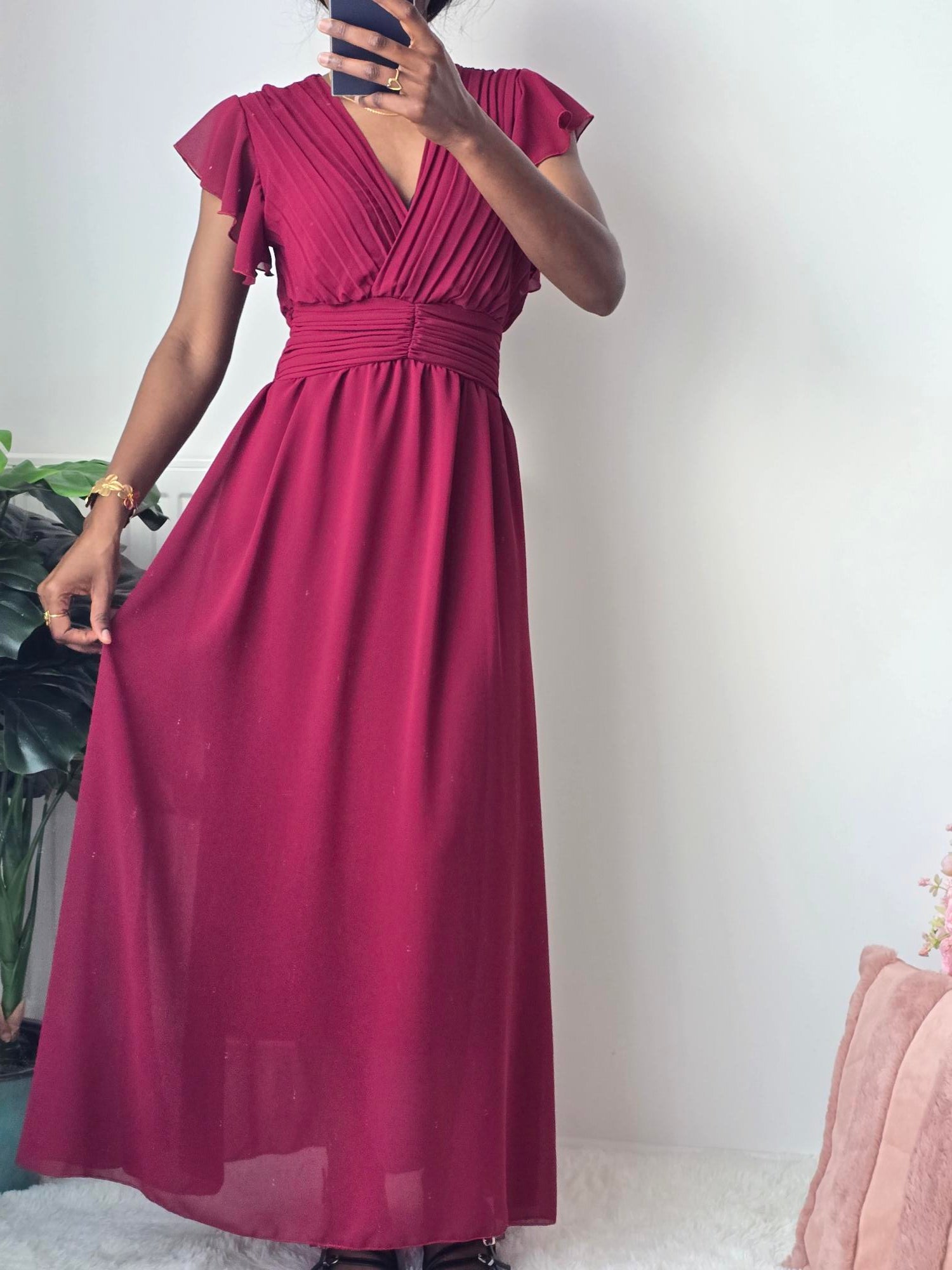 Robe longue fluide plissée ✦ Bordeaux La Chica