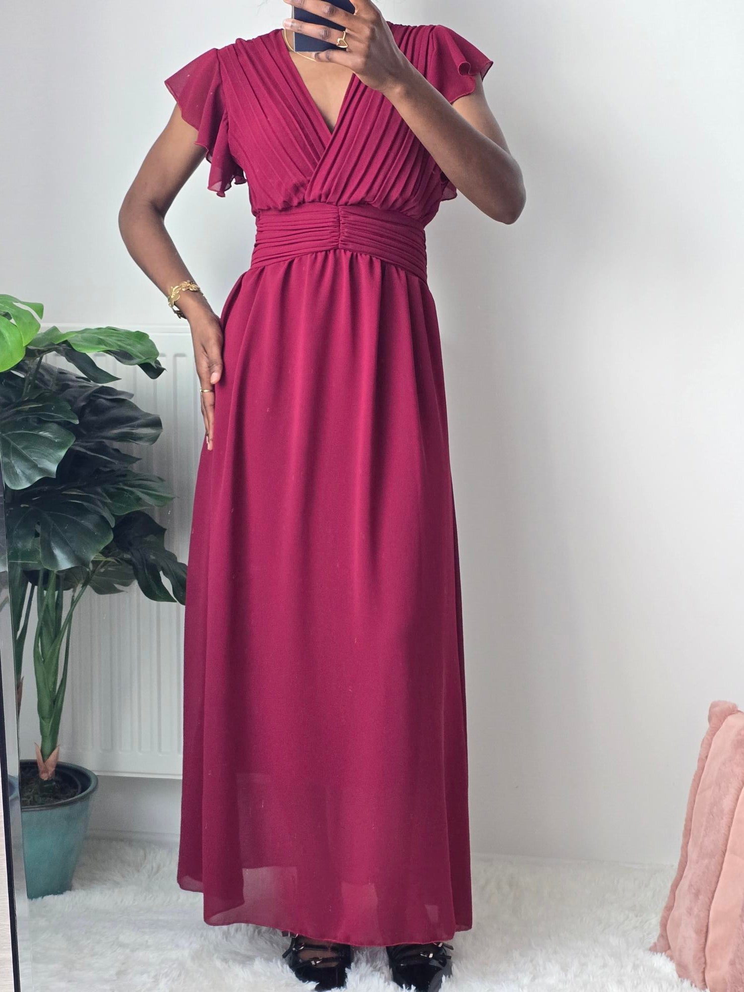 Robe longue fluide plissée ✦ Bordeaux La Chica