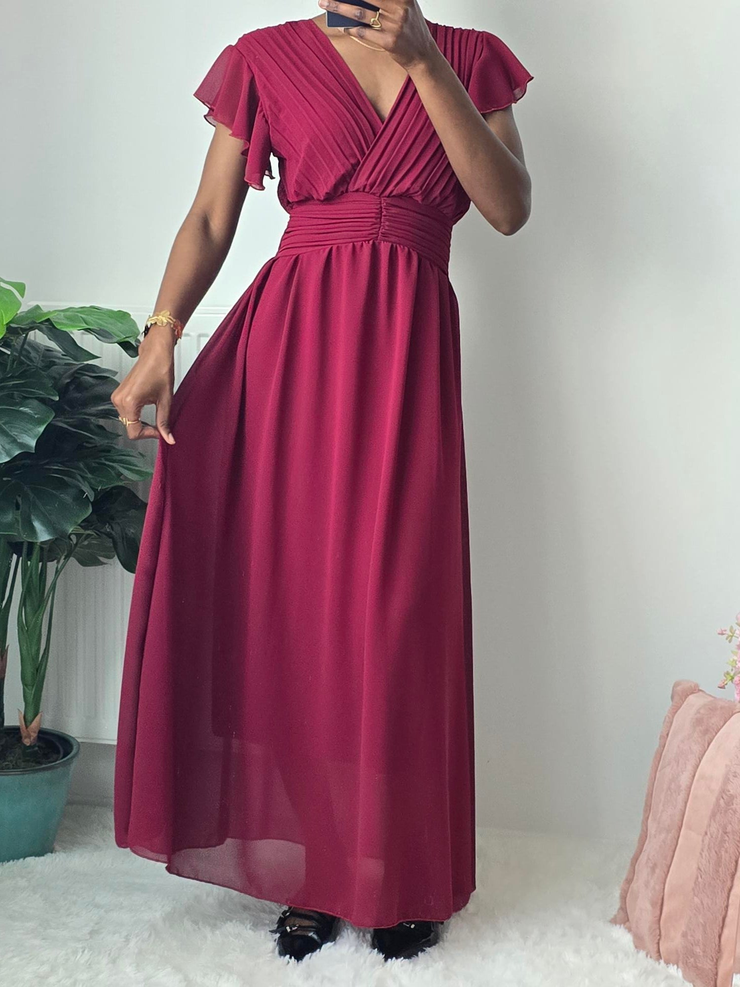 Robe longue fluide plissée ✦ Bordeaux La Chica