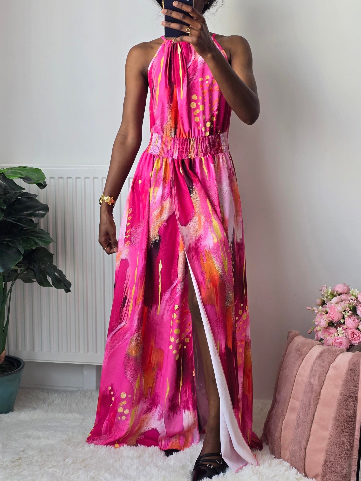 Robe longue fluide imprimé artistique ✦ Rose La Chica