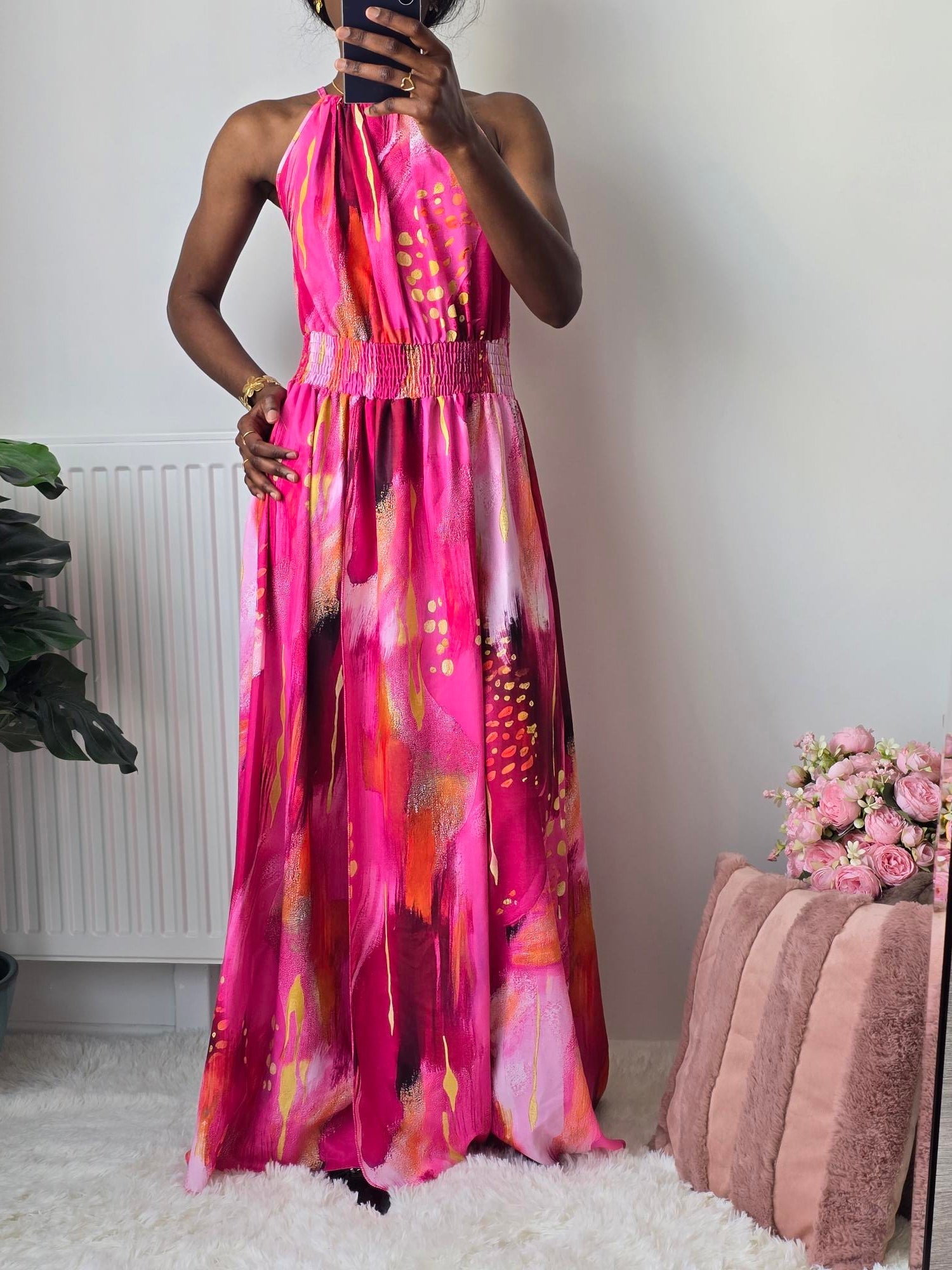 Robe longue fluide imprimé artistique ✦ Rose La Chica
