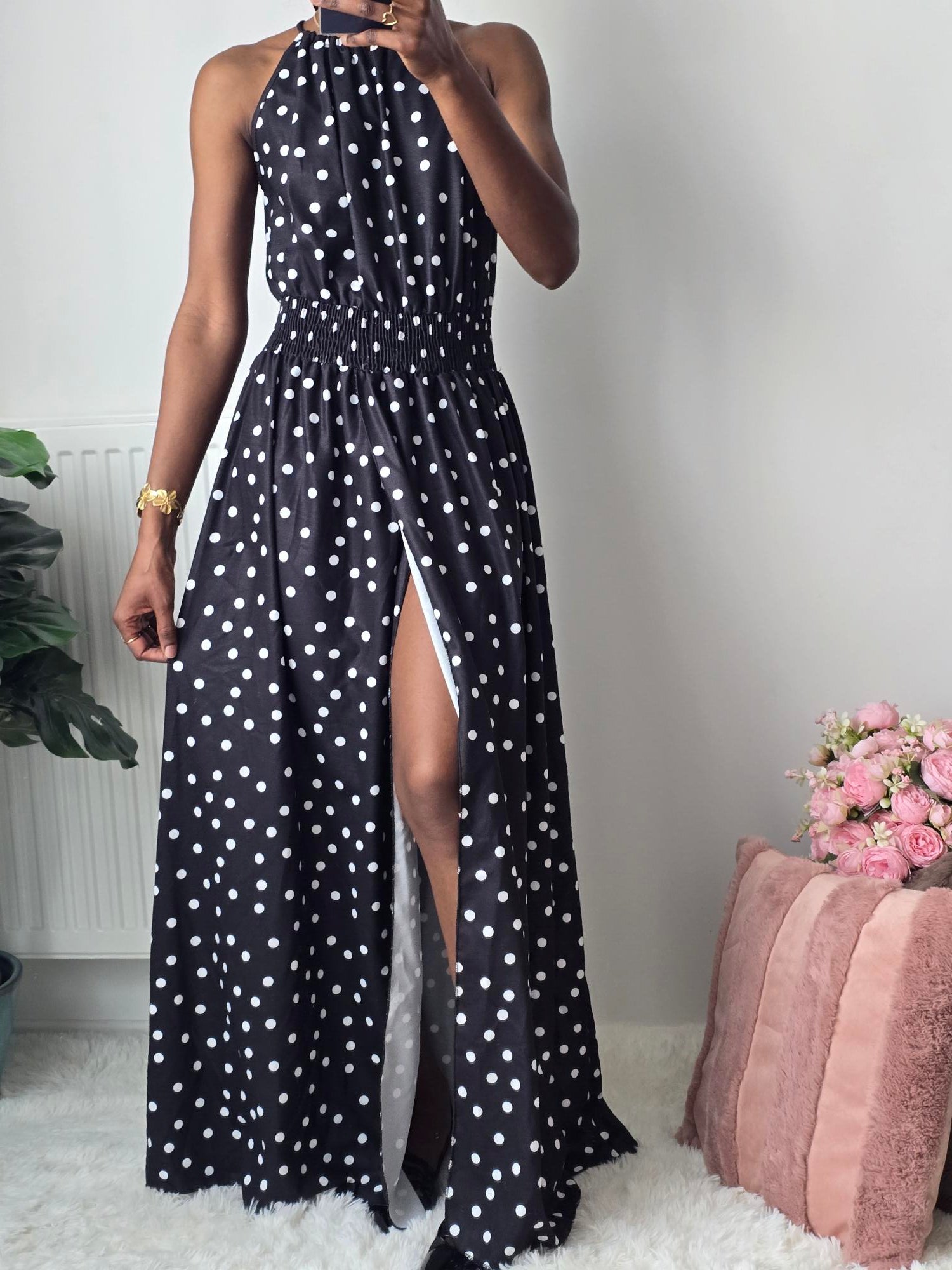 Robe longue fluide à pois ✦ Noir La Chica