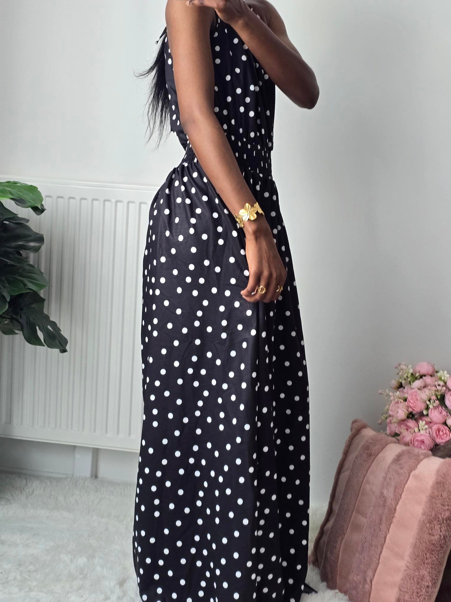 Robe longue fluide à pois ✦ Noir La Chica
