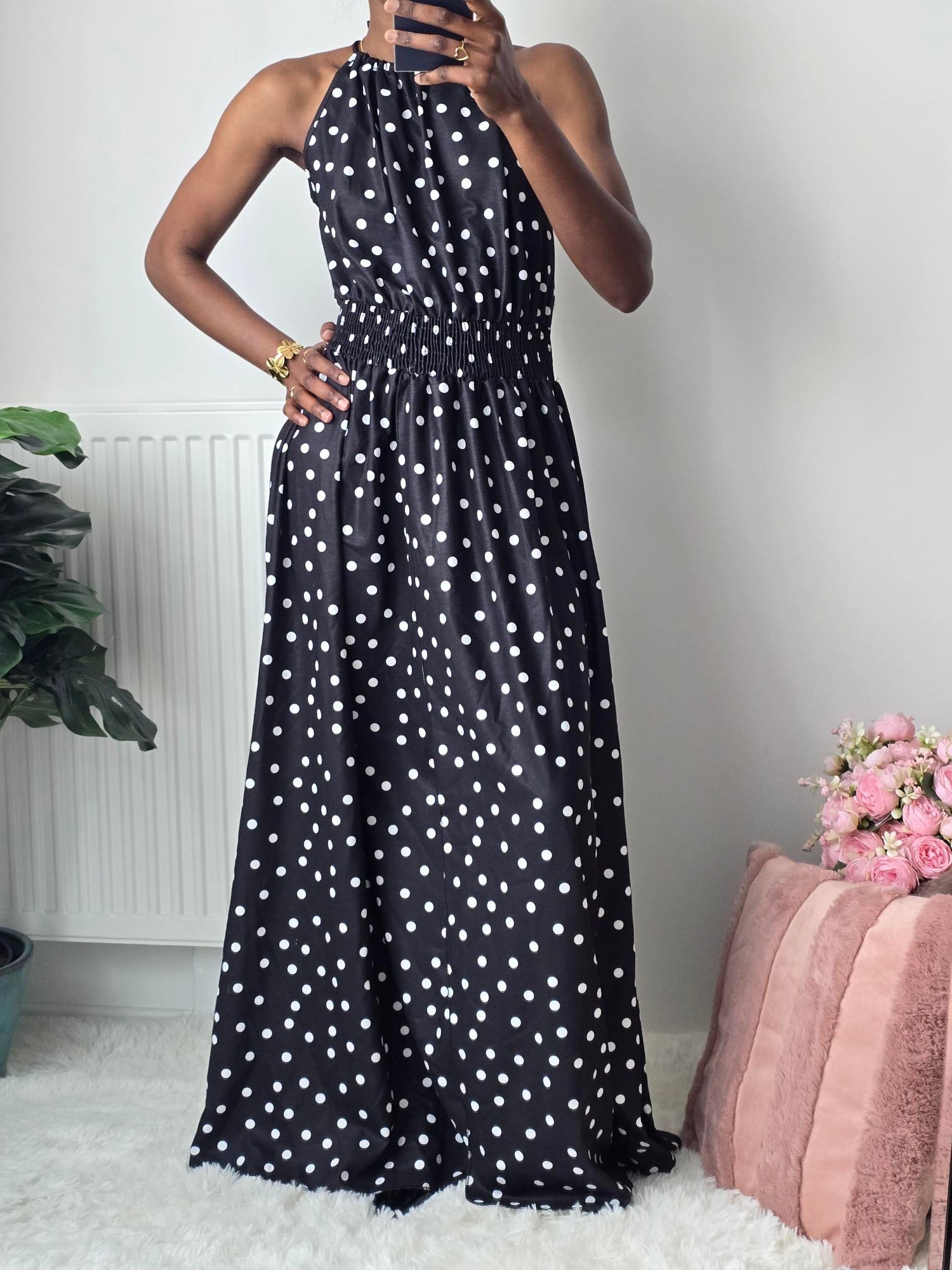 Robe longue fluide à pois ✦ Noir La Chica