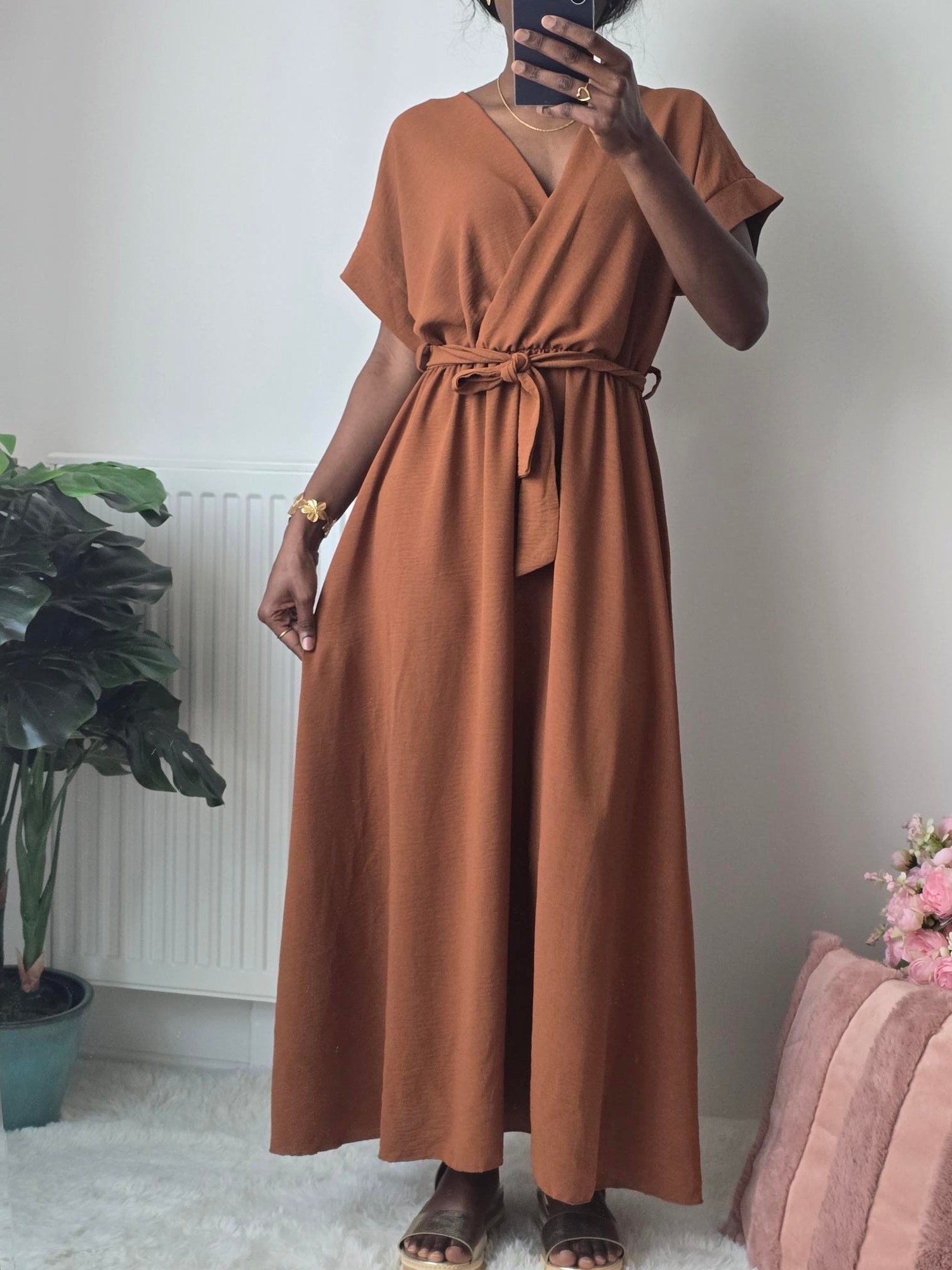 Robe longue cache-cœur camel ✦ Allure bohème & fluidité absolue La Chica