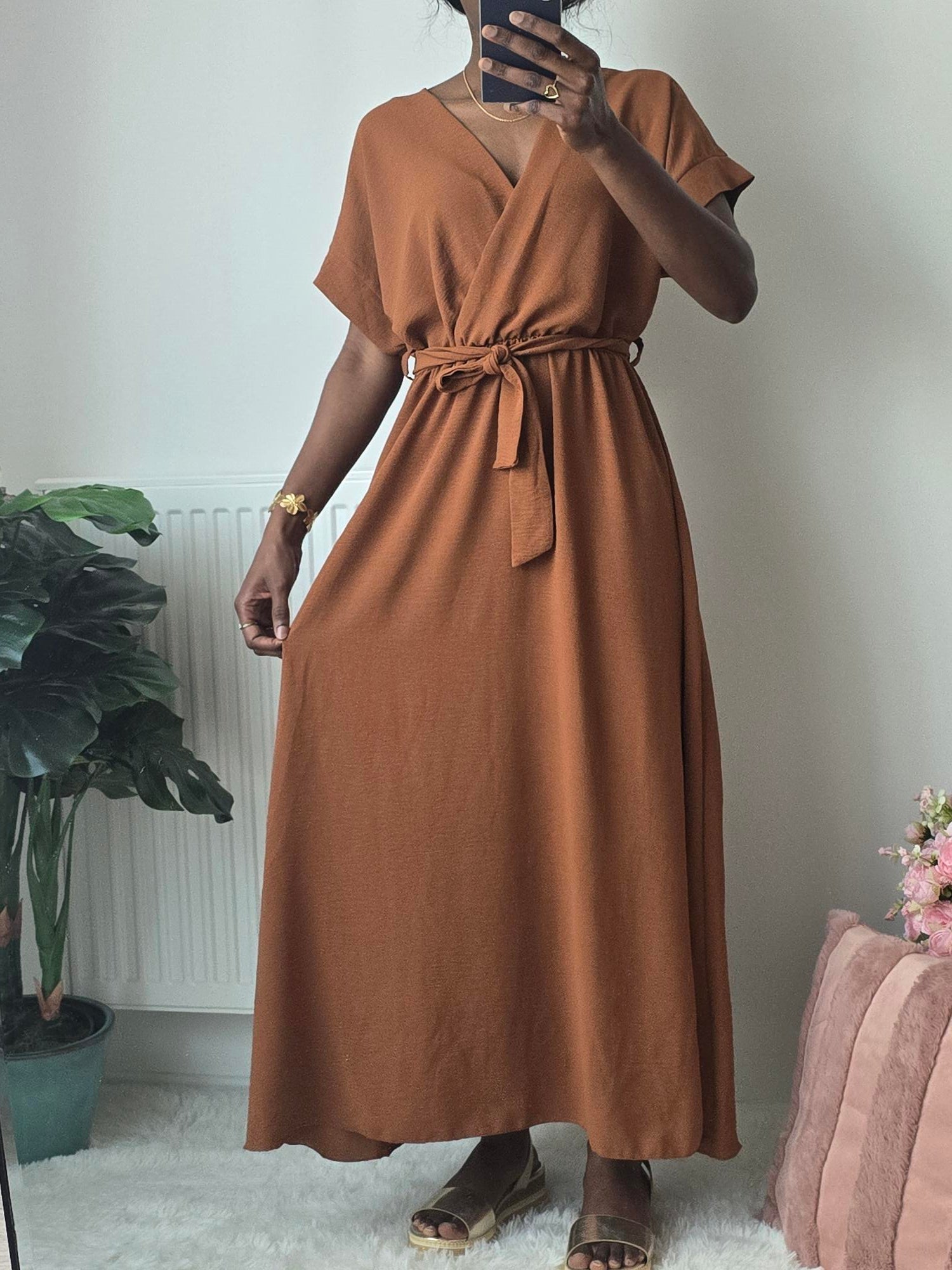 Robe longue cache-cœur camel ✦ Allure bohème & fluidité absolue La Chica