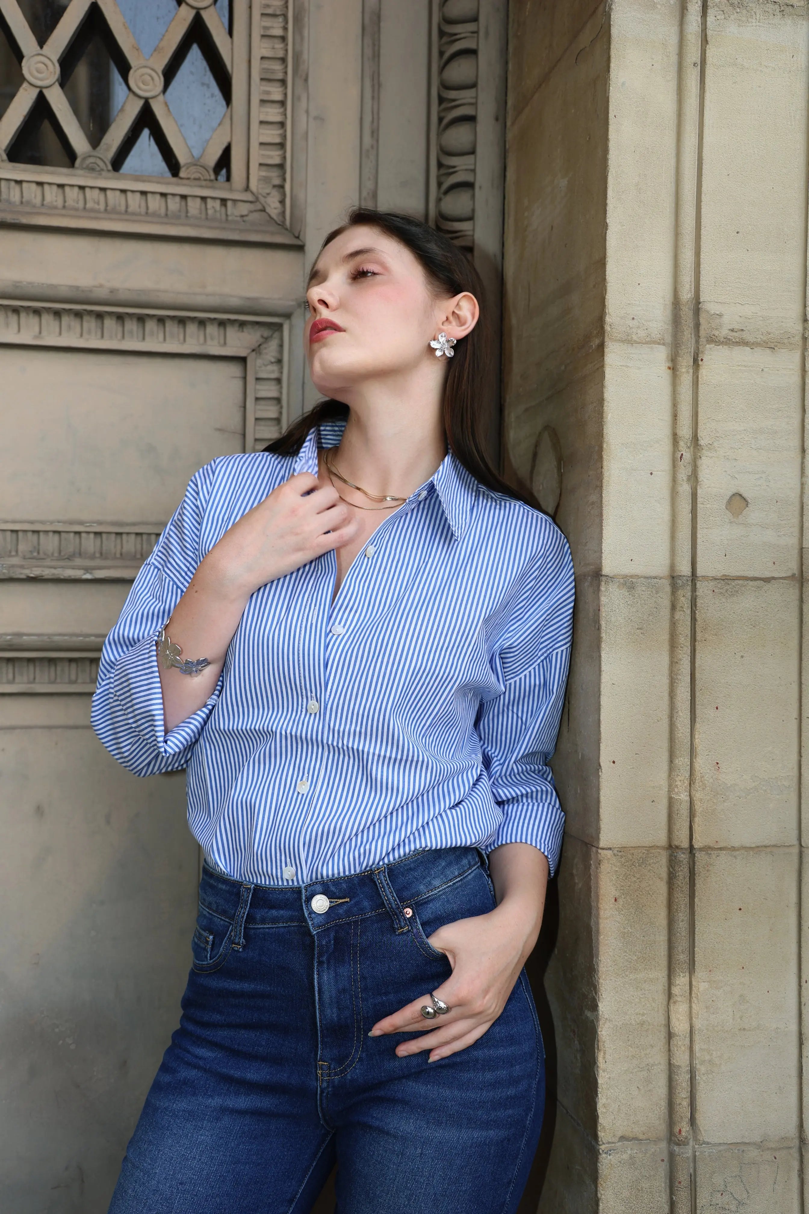 CHEMISE BLEUE RAYEE La Chica