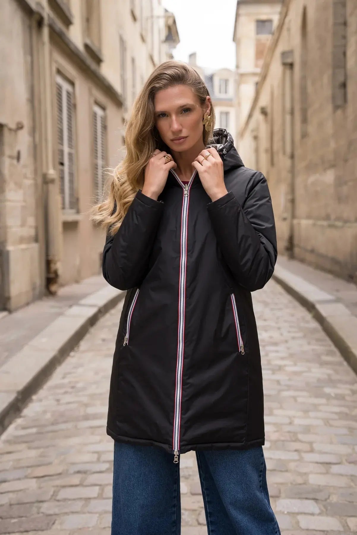 DOUDOUNE LONGUE REVERSIBLE NOIR TAUPE LAURA JO La Chica