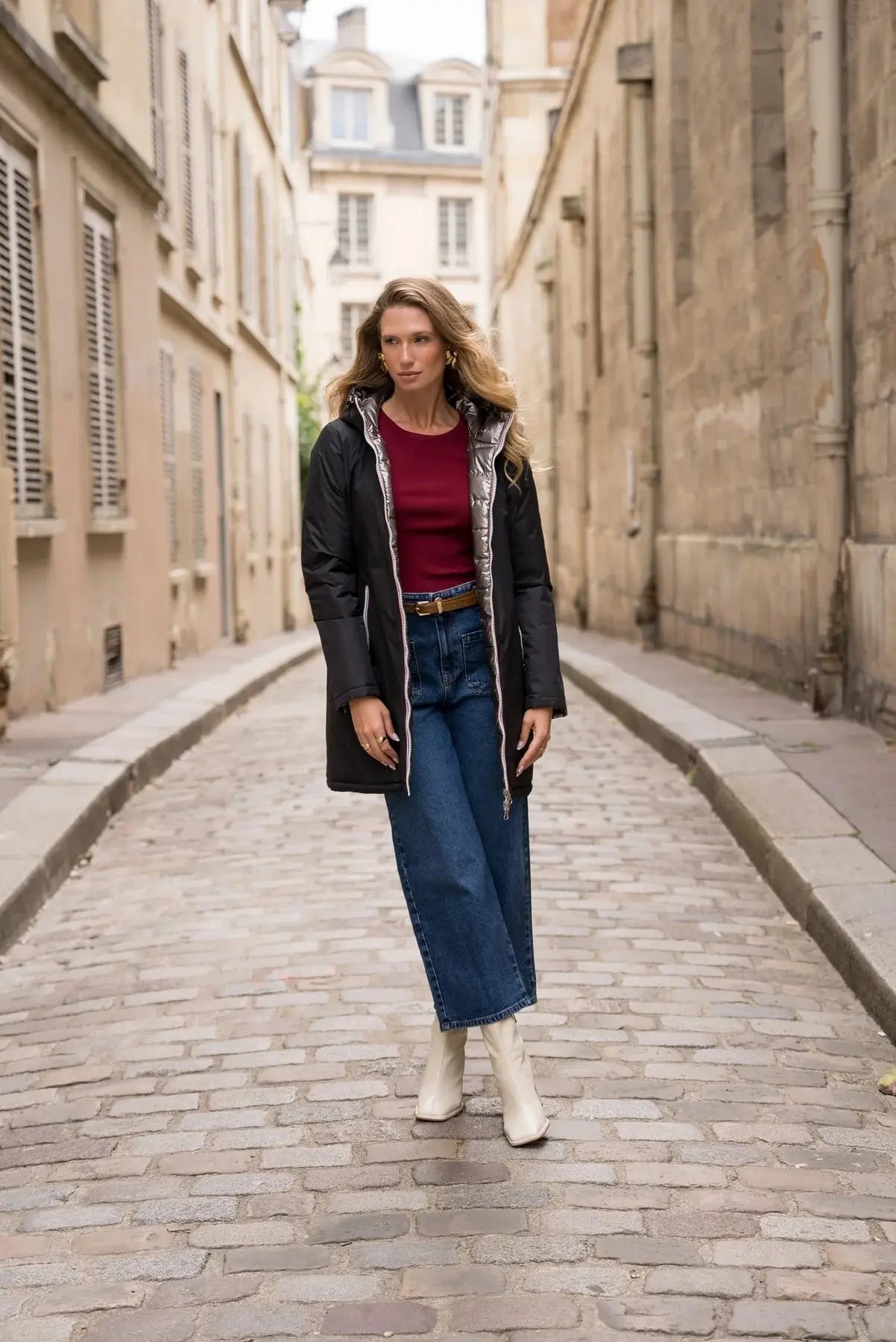 DOUDOUNE LONGUE REVERSIBLE NOIR TAUPE LAURA JO La Chica