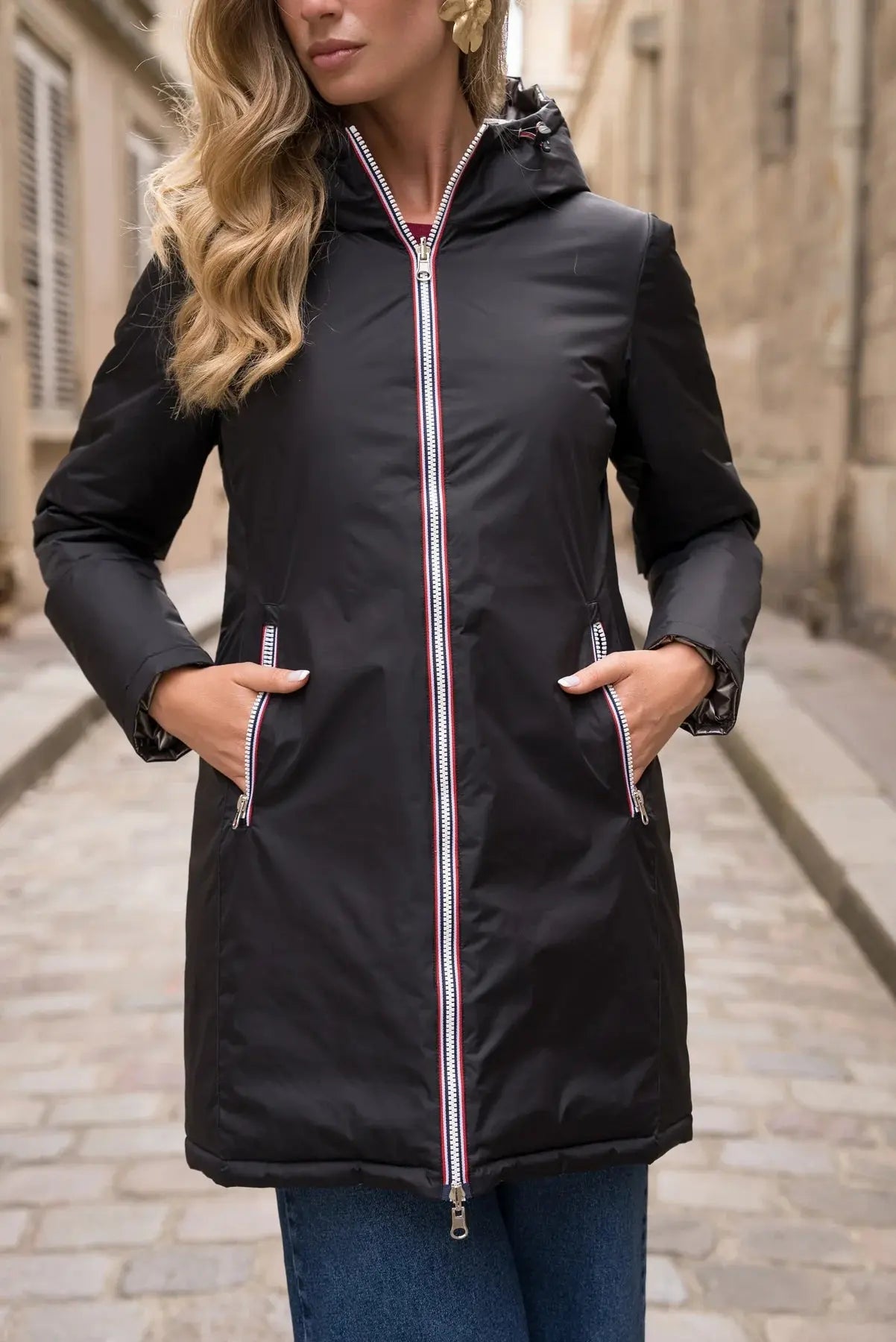 DOUDOUNE LONGUE REVERSIBLE NOIR TAUPE LAURA JO La Chica