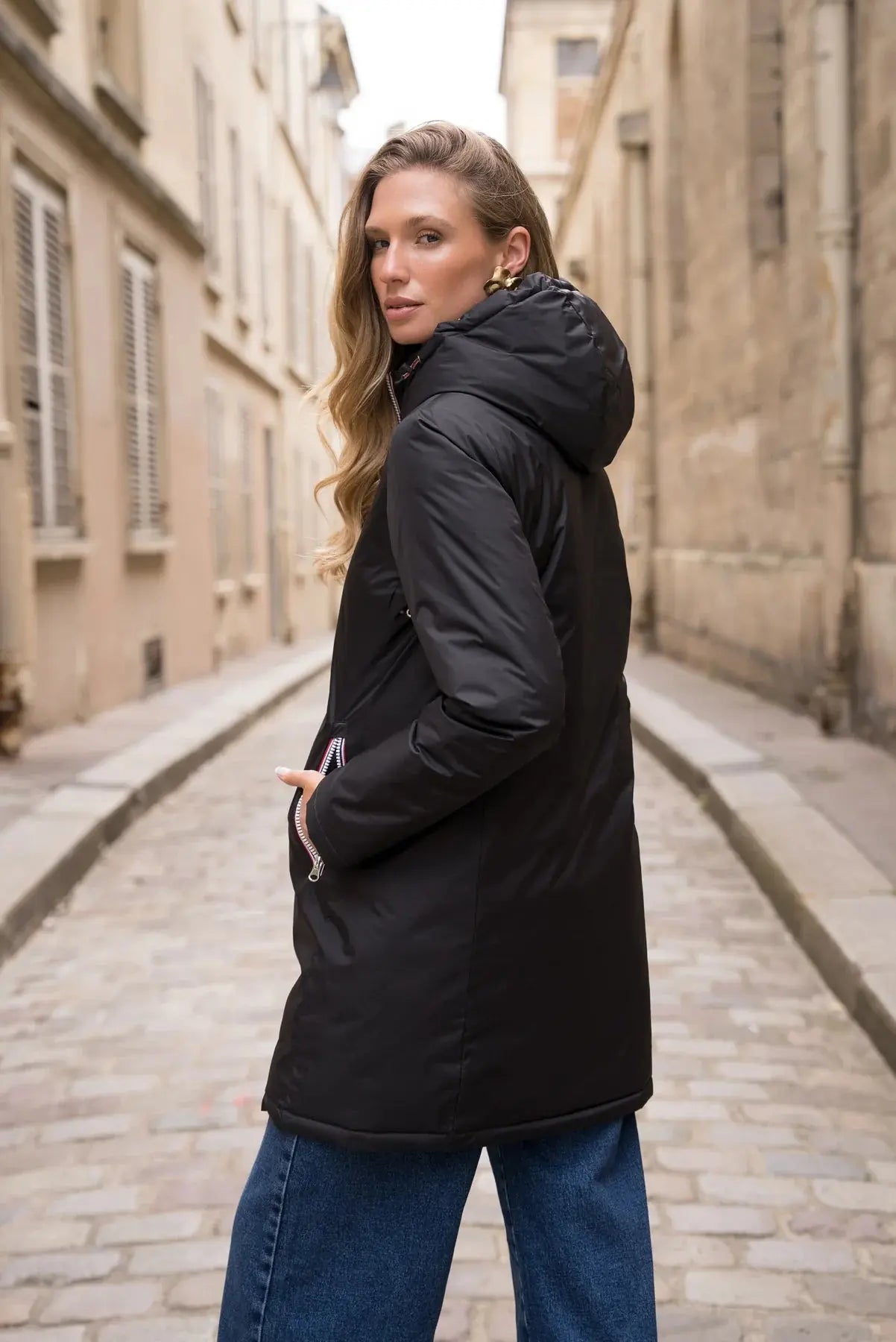 DOUDOUNE LONGUE REVERSIBLE NOIR TAUPE LAURA JO La Chica