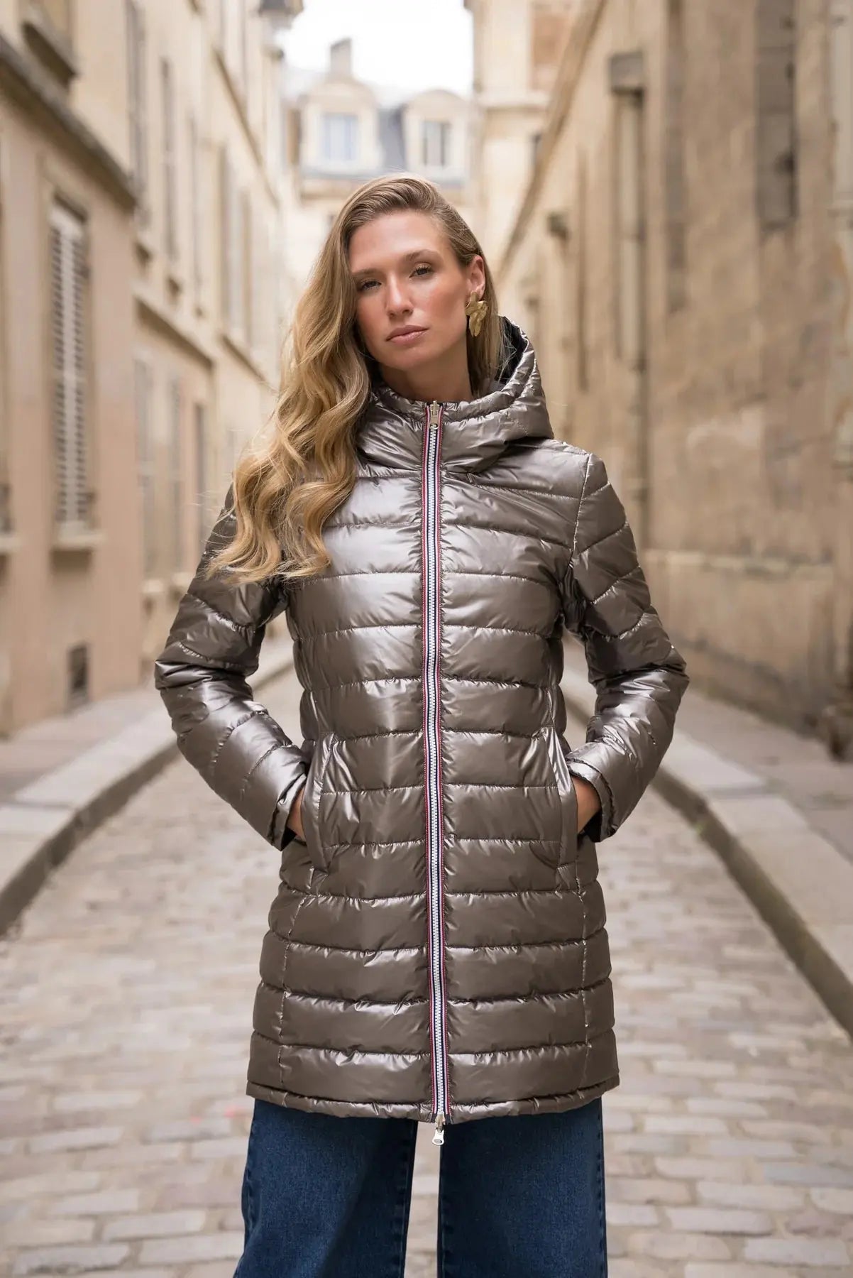 DOUDOUNE LONGUE REVERSIBLE NOIR TAUPE LAURA JO La Chica