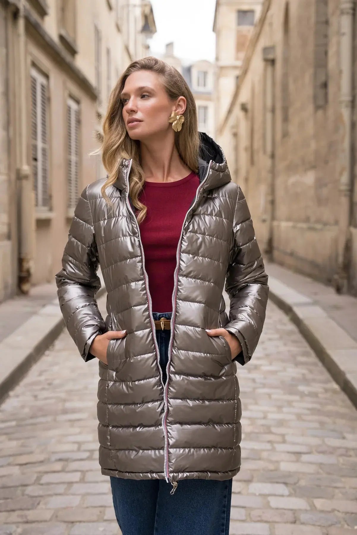 DOUDOUNE LONGUE REVERSIBLE NOIR TAUPE LAURA JO La Chica