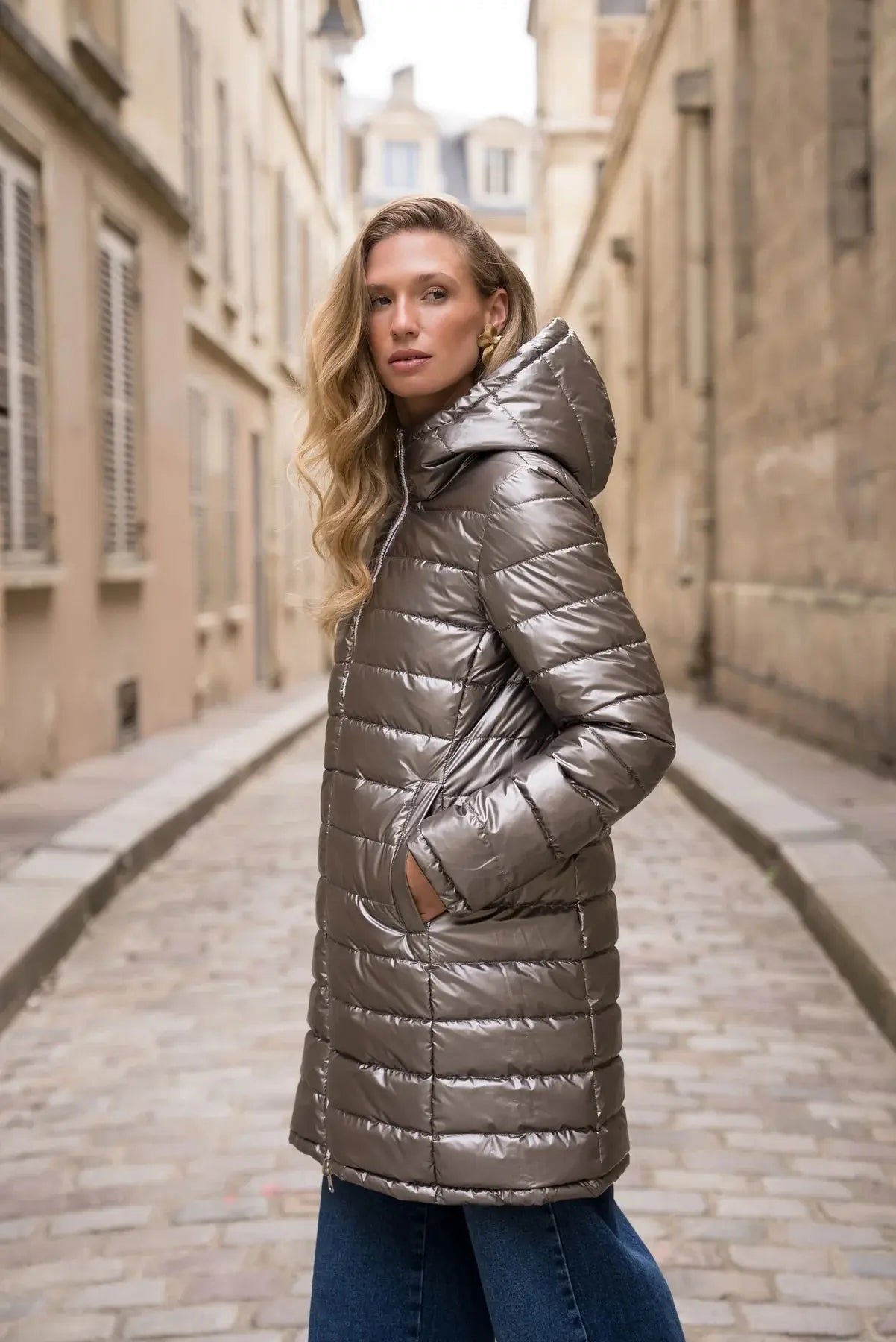 DOUDOUNE LONGUE REVERSIBLE NOIR TAUPE LAURA JO La Chica
