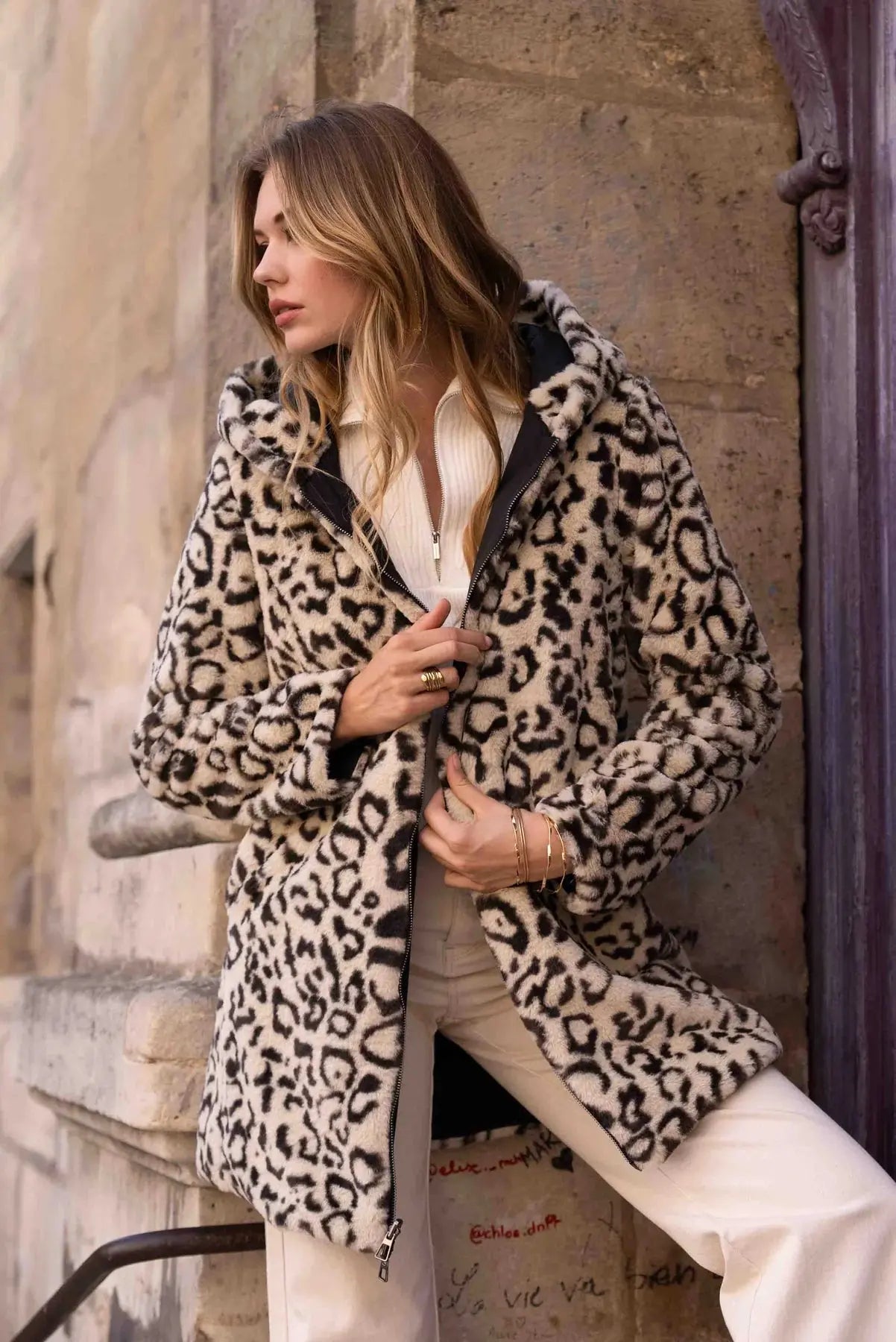 IMPERMEABLE FOURRE NOIR LEOPARD LAURA JO La Chica