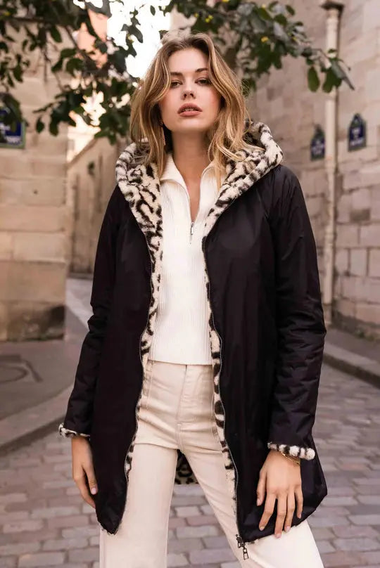 IMPERMEABLE FOURRE NOIR LEOPARD LAURA JO La Chica